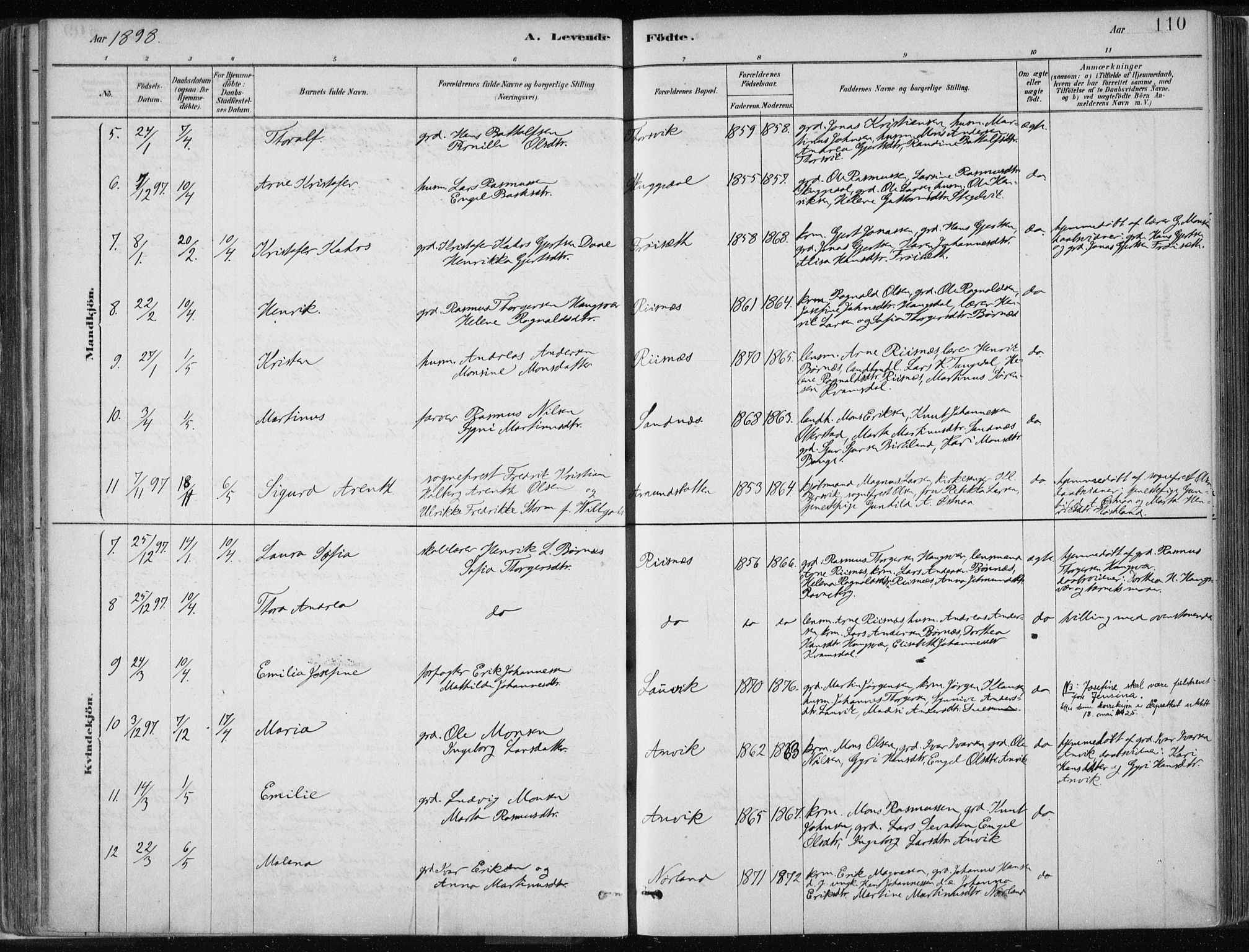 Masfjorden sokneprestembete, AV/SAB-A-77001: Parish register (official) no. B  1, 1876-1899, p. 110