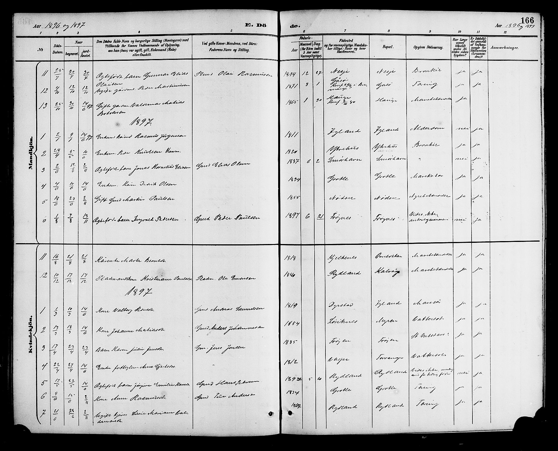 Bremanger sokneprestembete, AV/SAB-A-82201/H/Hab/Haba/L0003: Parish register (copy) no. A 3, 1890-1908, p. 166