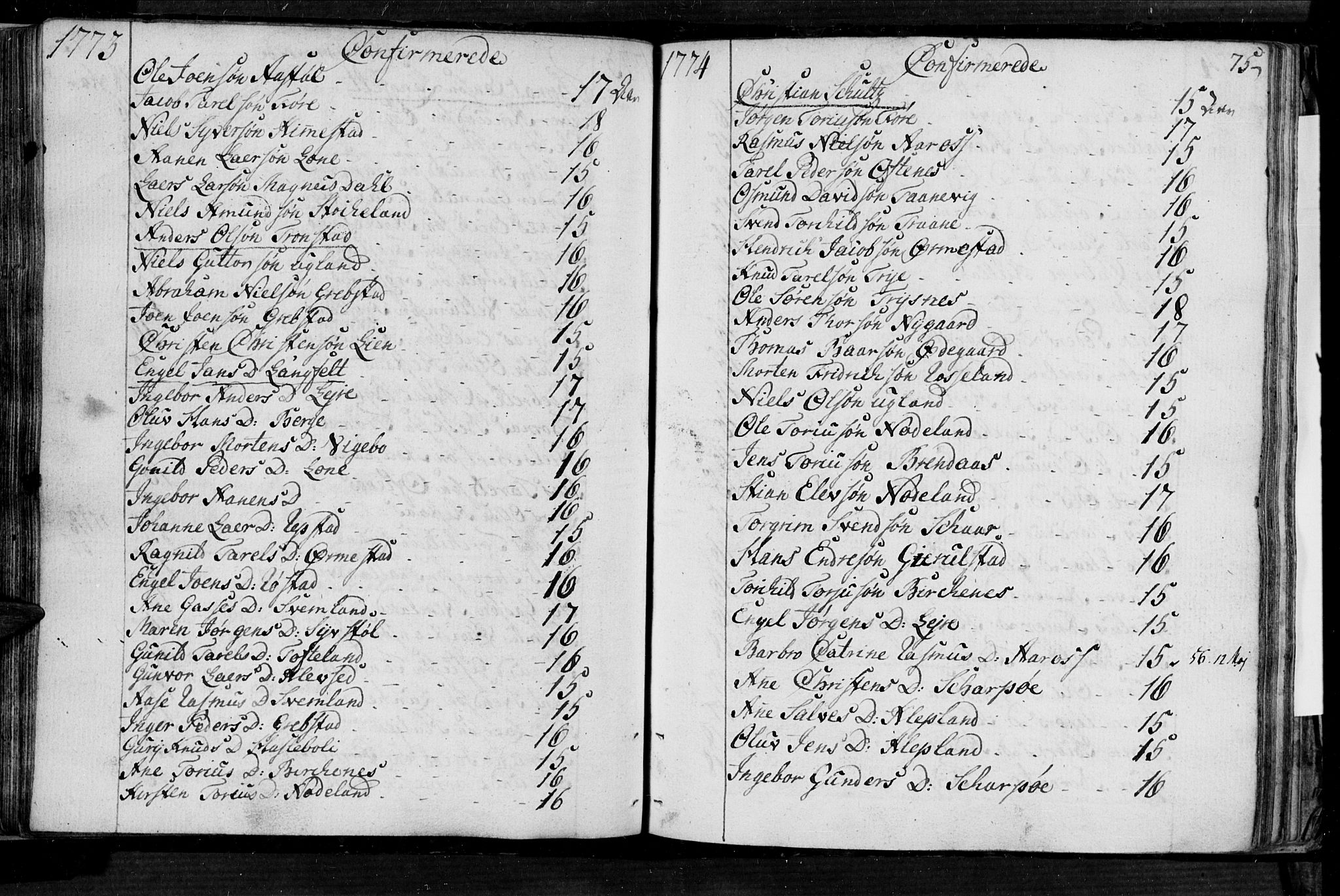 Søgne sokneprestkontor, SAK/1111-0037/F/Fa/Fab/L0004: Parish register (official) no. A 4, 1770-1822, p. 74-75