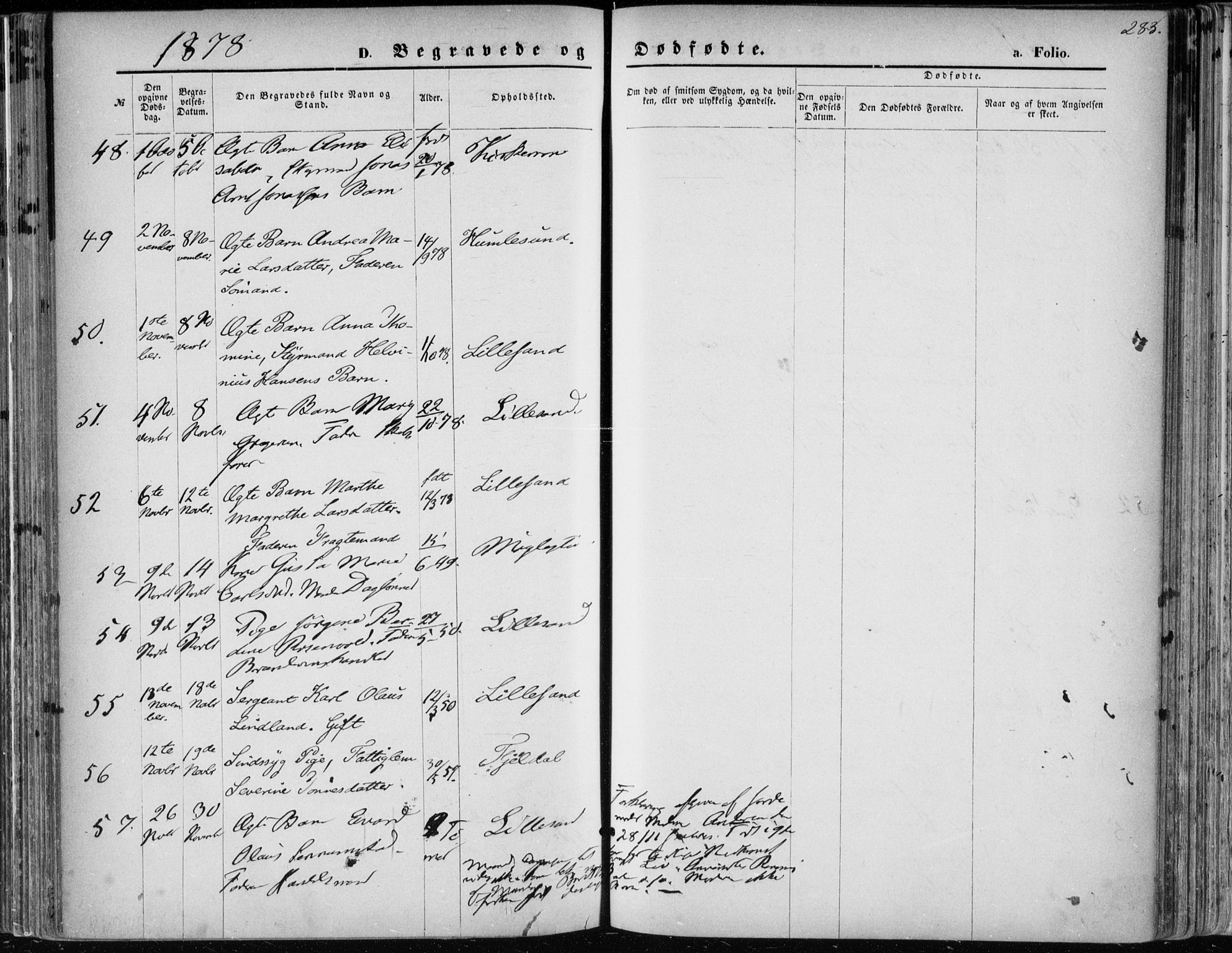 Vestre Moland sokneprestkontor, AV/SAK-1111-0046/F/Fa/Fab/L0008: Parish register (official) no. A 8, 1873-1883, p. 283