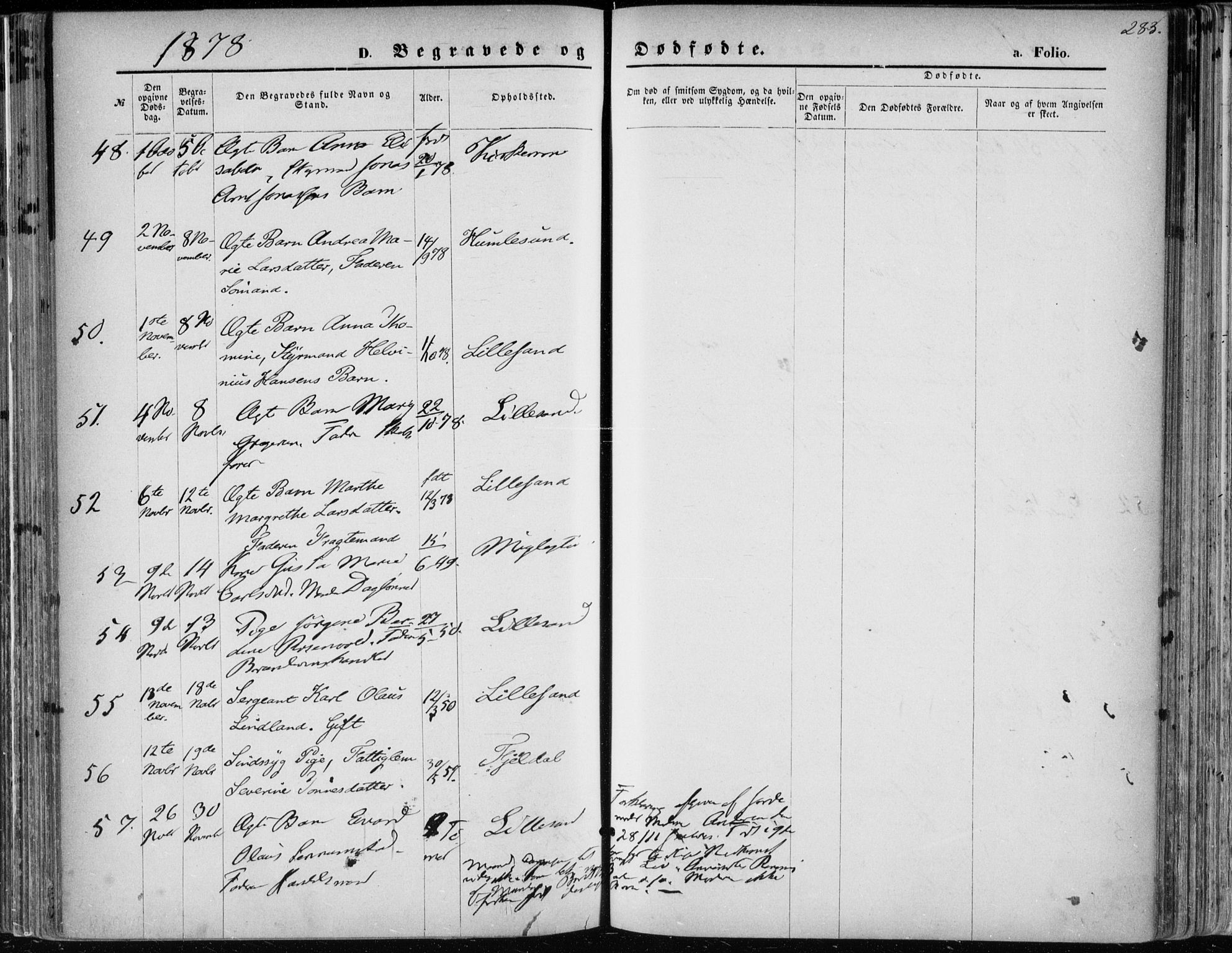 Vestre Moland sokneprestkontor, AV/SAK-1111-0046/F/Fa/Fab/L0008: Parish register (official) no. A 8, 1873-1883, p. 283