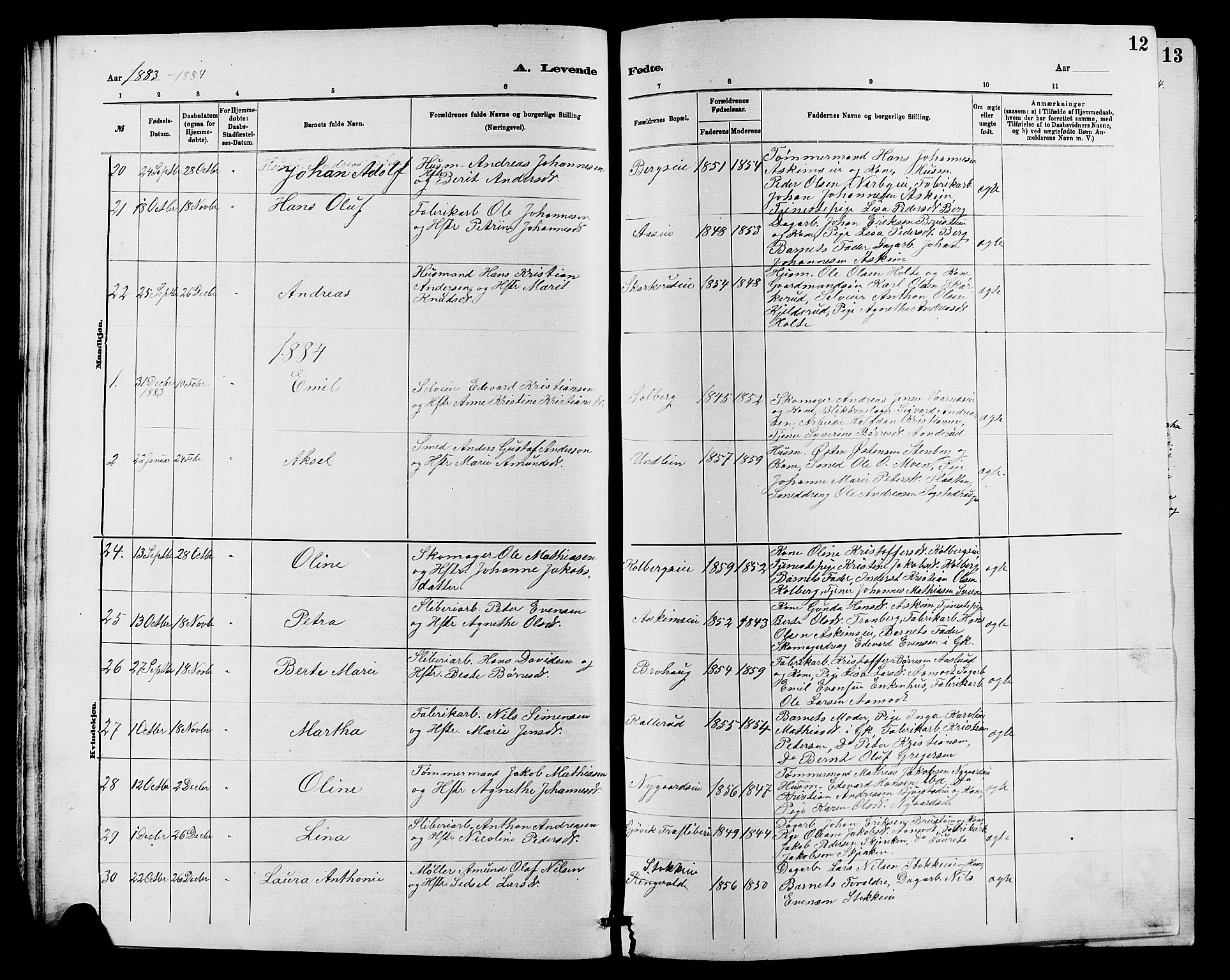 Vardal prestekontor, SAH/PREST-100/H/Ha/Hab/L0007: Parish register (copy) no. 7 /1, 1881-1895, p. 12