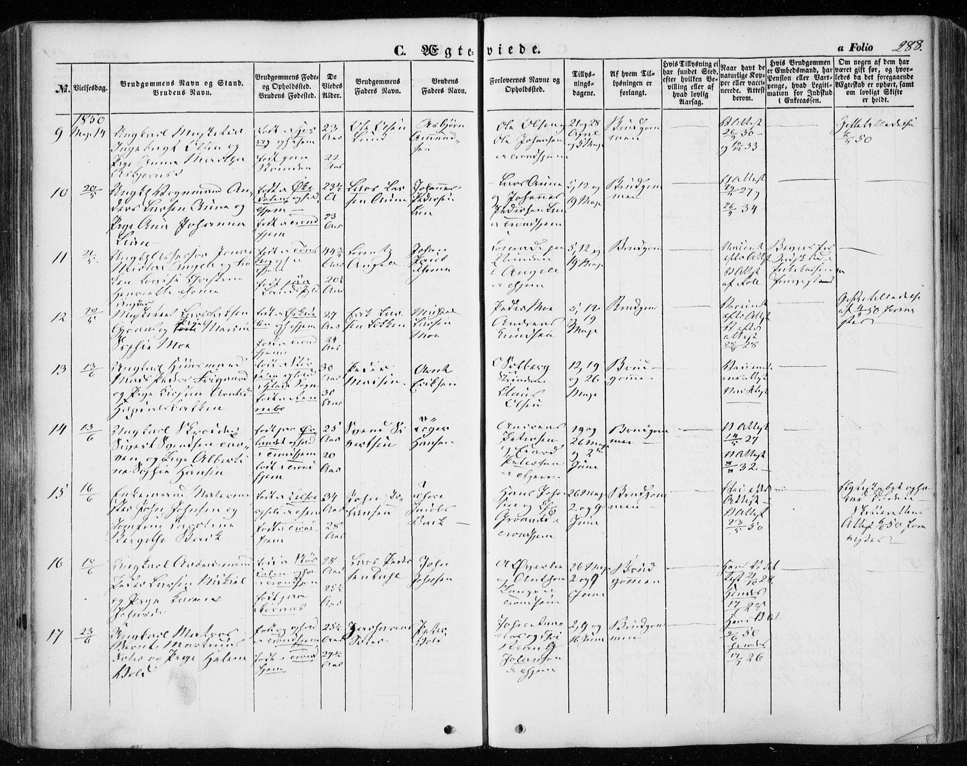 Ministerialprotokoller, klokkerbøker og fødselsregistre - Sør-Trøndelag, SAT/A-1456/601/L0051: Parish register (official) no. 601A19, 1848-1857, p. 288