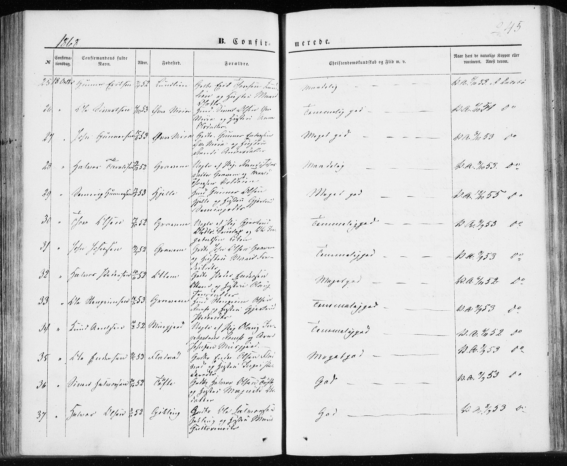 Ministerialprotokoller, klokkerbøker og fødselsregistre - Møre og Romsdal, AV/SAT-A-1454/590/L1013: Parish register (official) no. 590A05, 1847-1877, p. 245