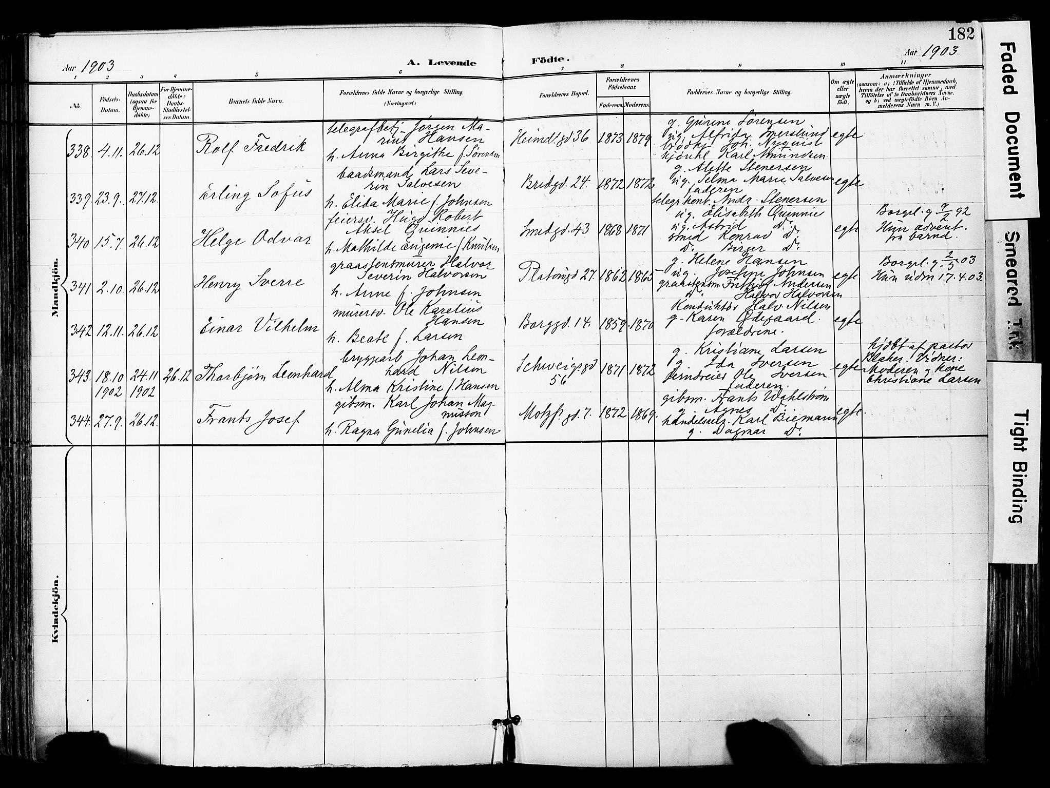 Grønland prestekontor Kirkebøker, SAO/A-10848/F/Fa/L0014: Parish register (official) no. 14, 1900-1911, p. 182