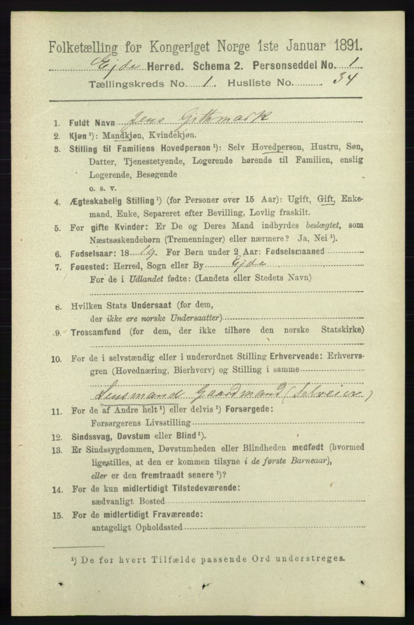 RA, 1891 census for 0925 Eide, 1891, p. 271