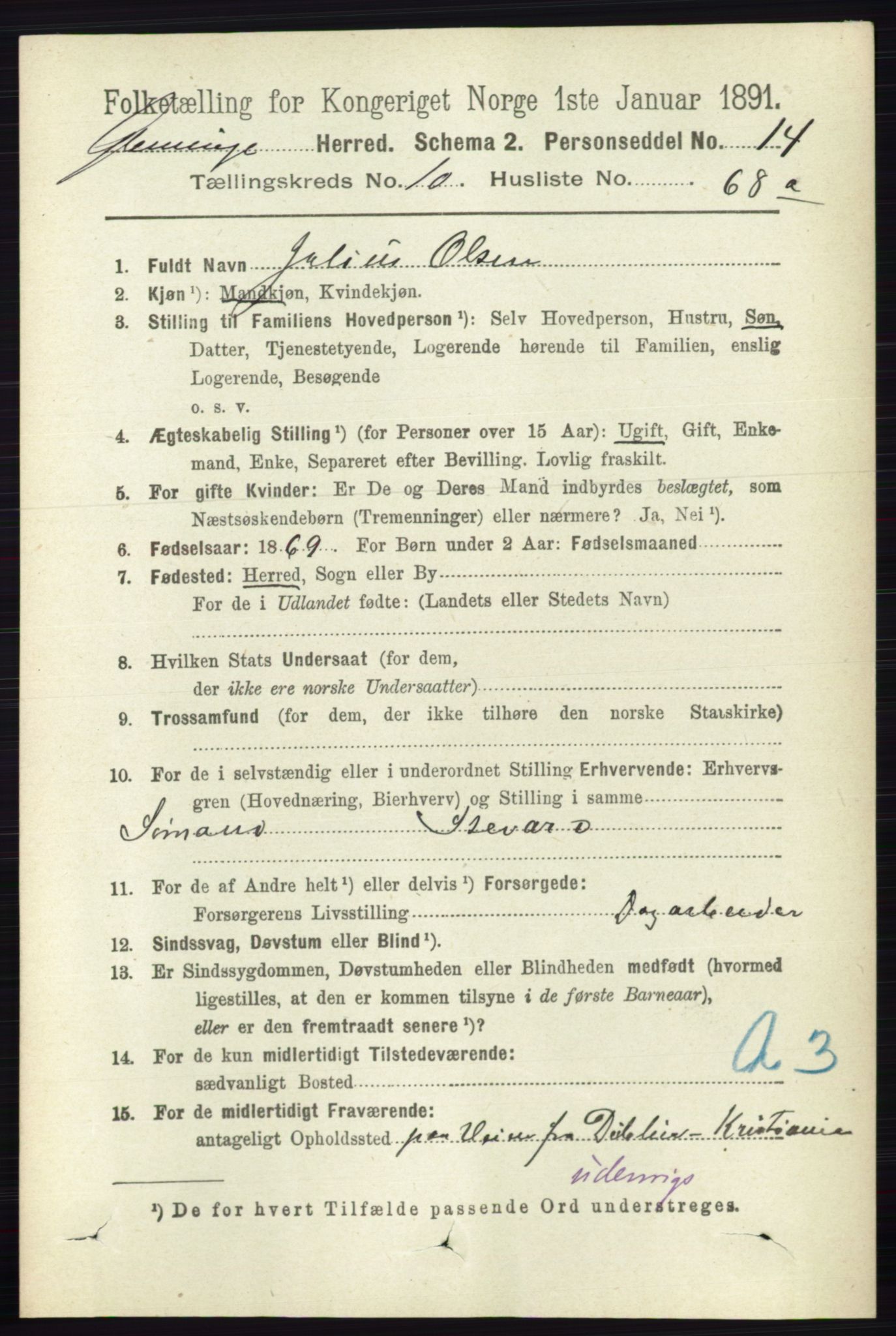 RA, 1891 census for 0132 Glemmen, 1891, p. 10469