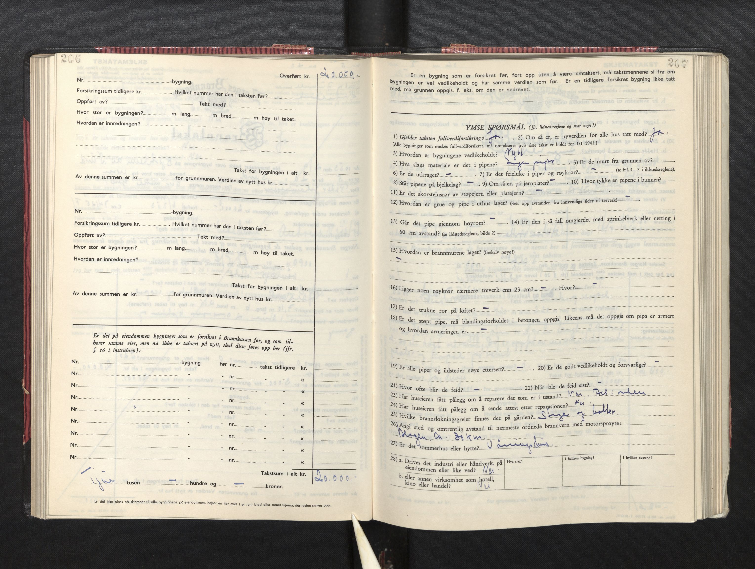 Lensmannen i Sund og Austevoll, AV/SAB-A-35201/0012/L0005: Branntakstprotokoll, skjematakst, 1949-1955, p. 206-207