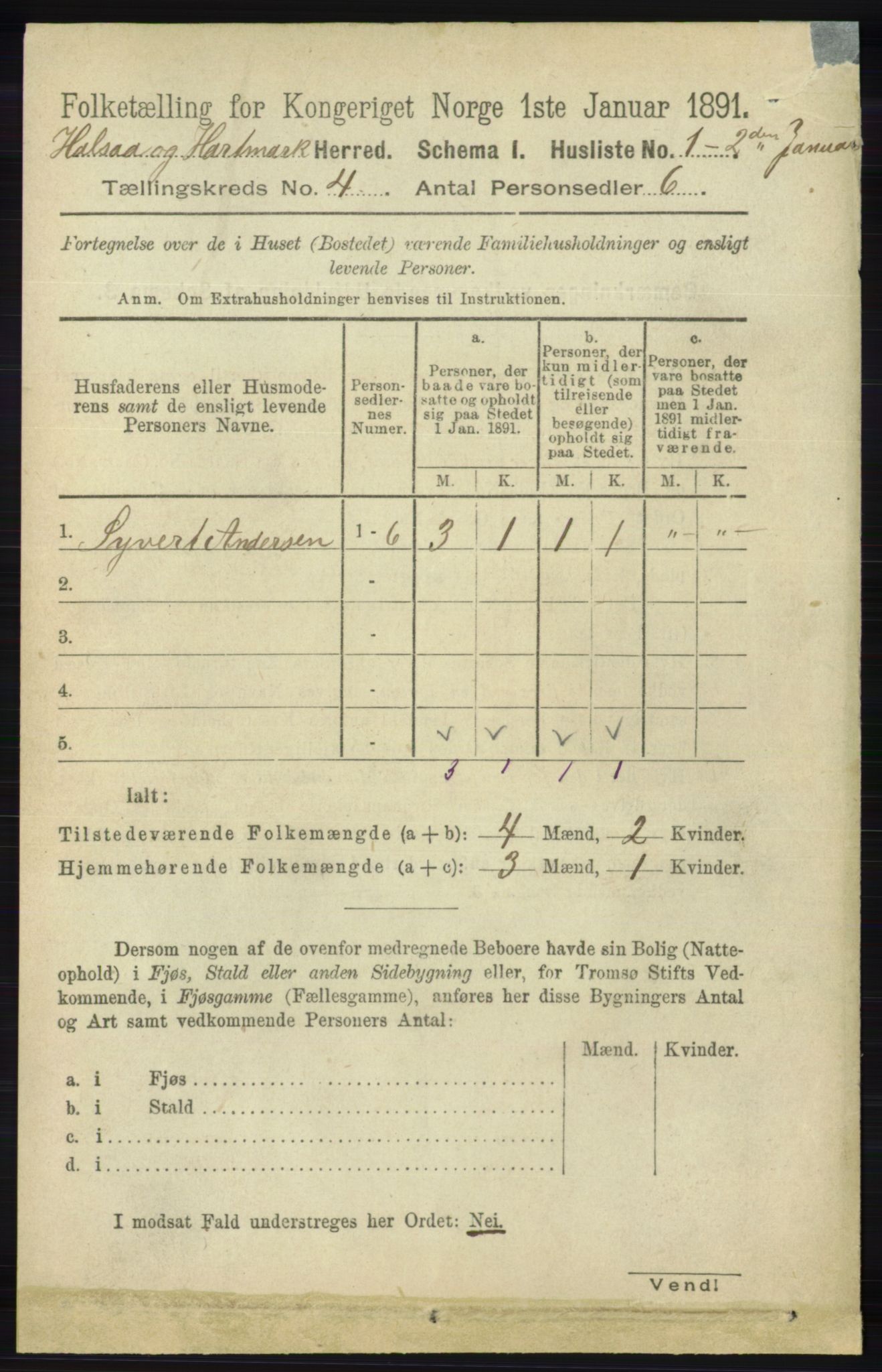 RA, 1891 census for 1019 Halse og Harkmark, 1891, p. 1399