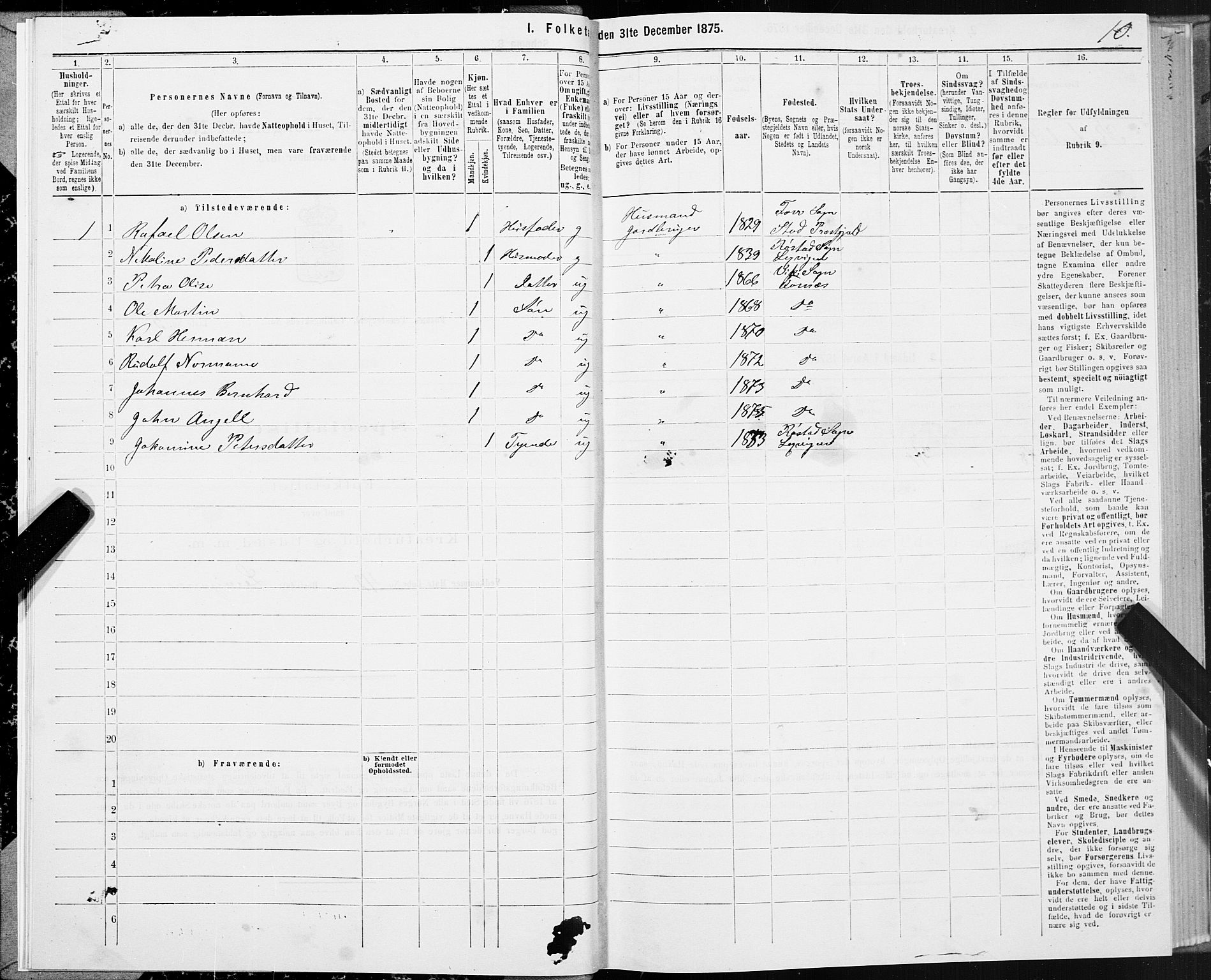 SAT, 1875 census for 1748P Fosnes, 1875, p. 3010