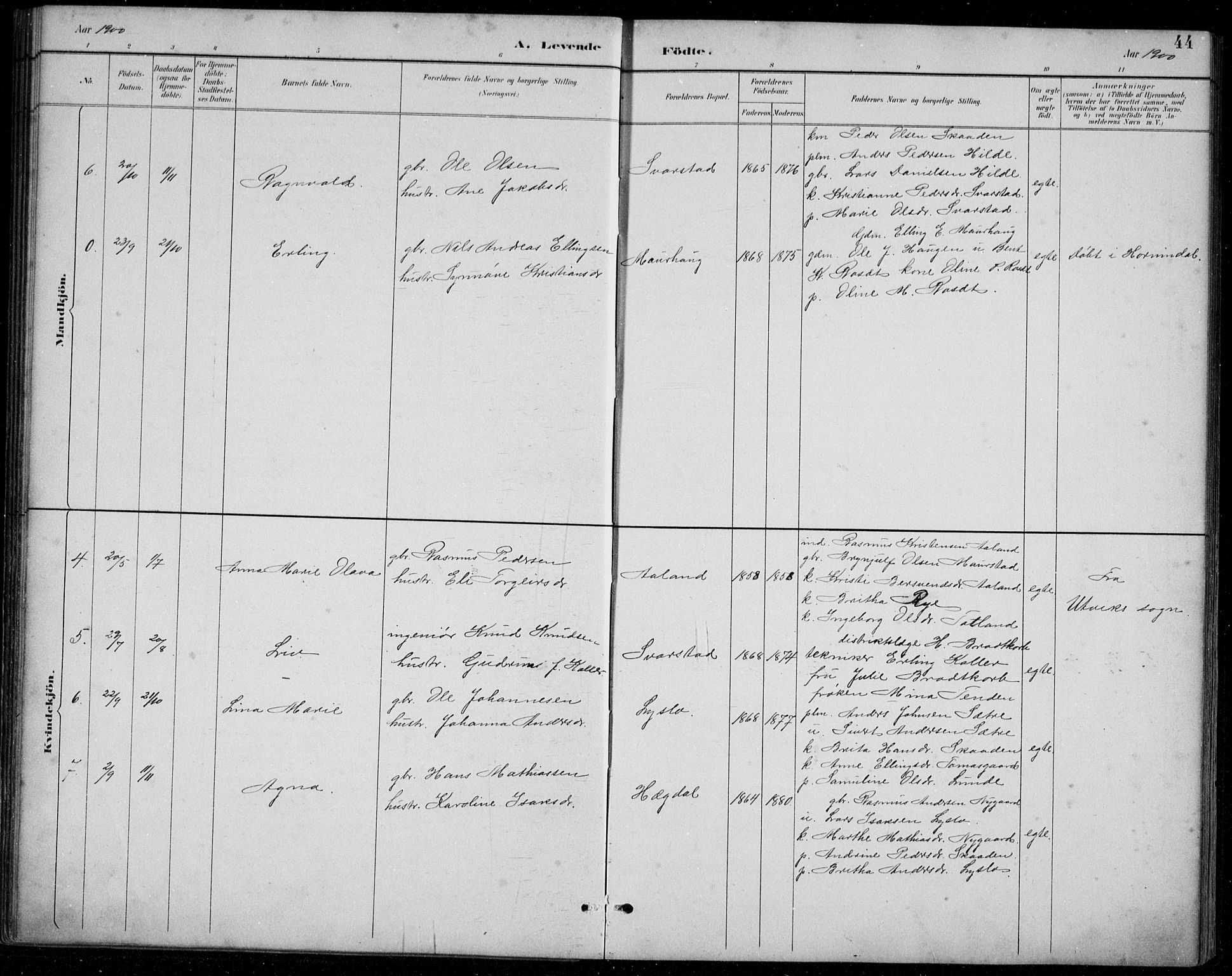 Innvik sokneprestembete, AV/SAB-A-80501: Parish register (copy) no. A 3, 1886-1912, p. 44