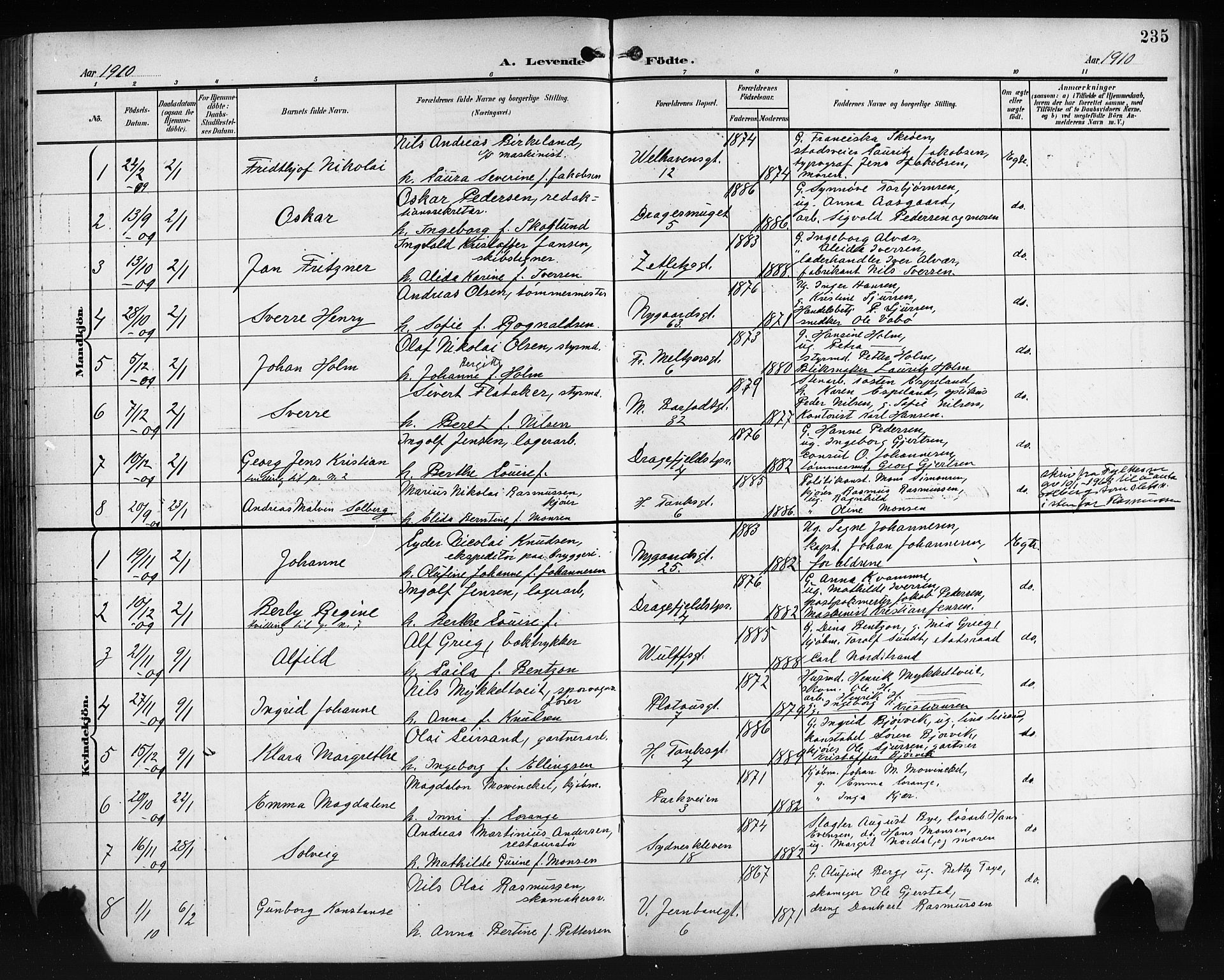 Johanneskirken sokneprestembete, AV/SAB-A-76001/H/Hab: Parish register (copy) no. A 2, 1900-1912, p. 235