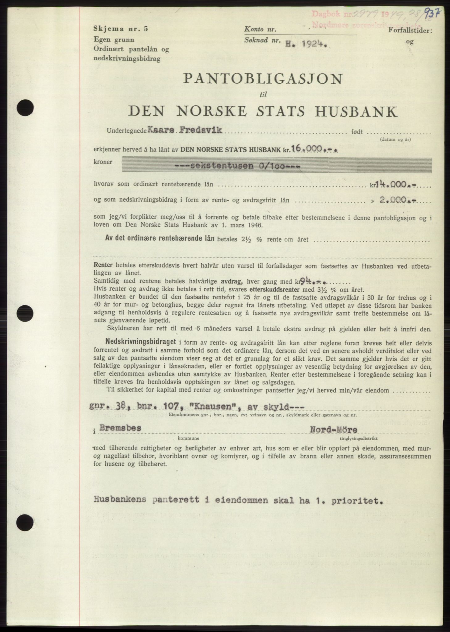 Nordmøre sorenskriveri, AV/SAT-A-4132/1/2/2Ca: Mortgage book no. B102, 1949-1949, Diary no: : 2979/1949