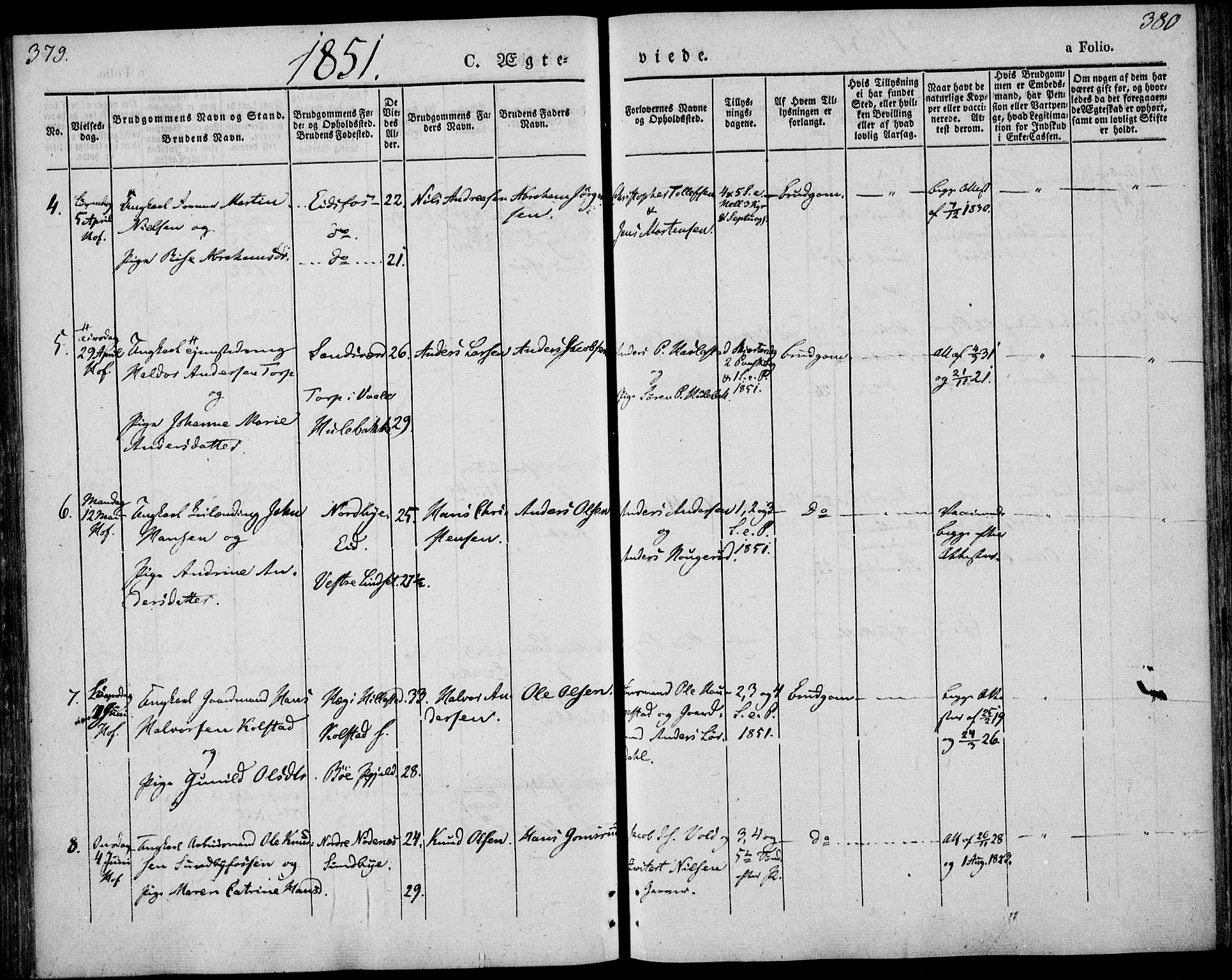 Hof kirkebøker, AV/SAKO-A-64/F/Fa/L0005: Parish register (official) no. I 5, 1844-1851, p. 379-380