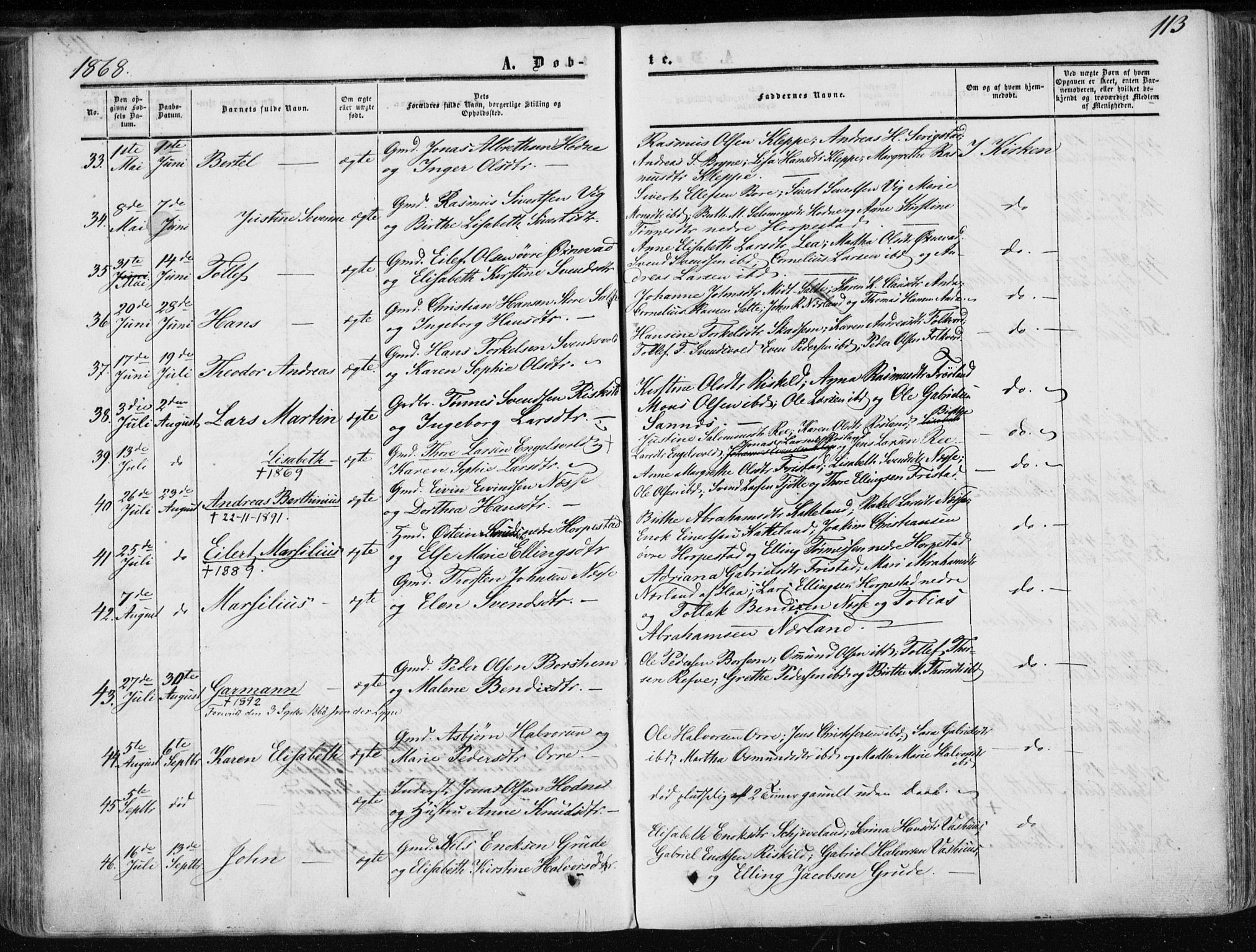 Klepp sokneprestkontor, AV/SAST-A-101803/001/3/30BA/L0005: Parish register (official) no. A 5, 1853-1870, p. 113