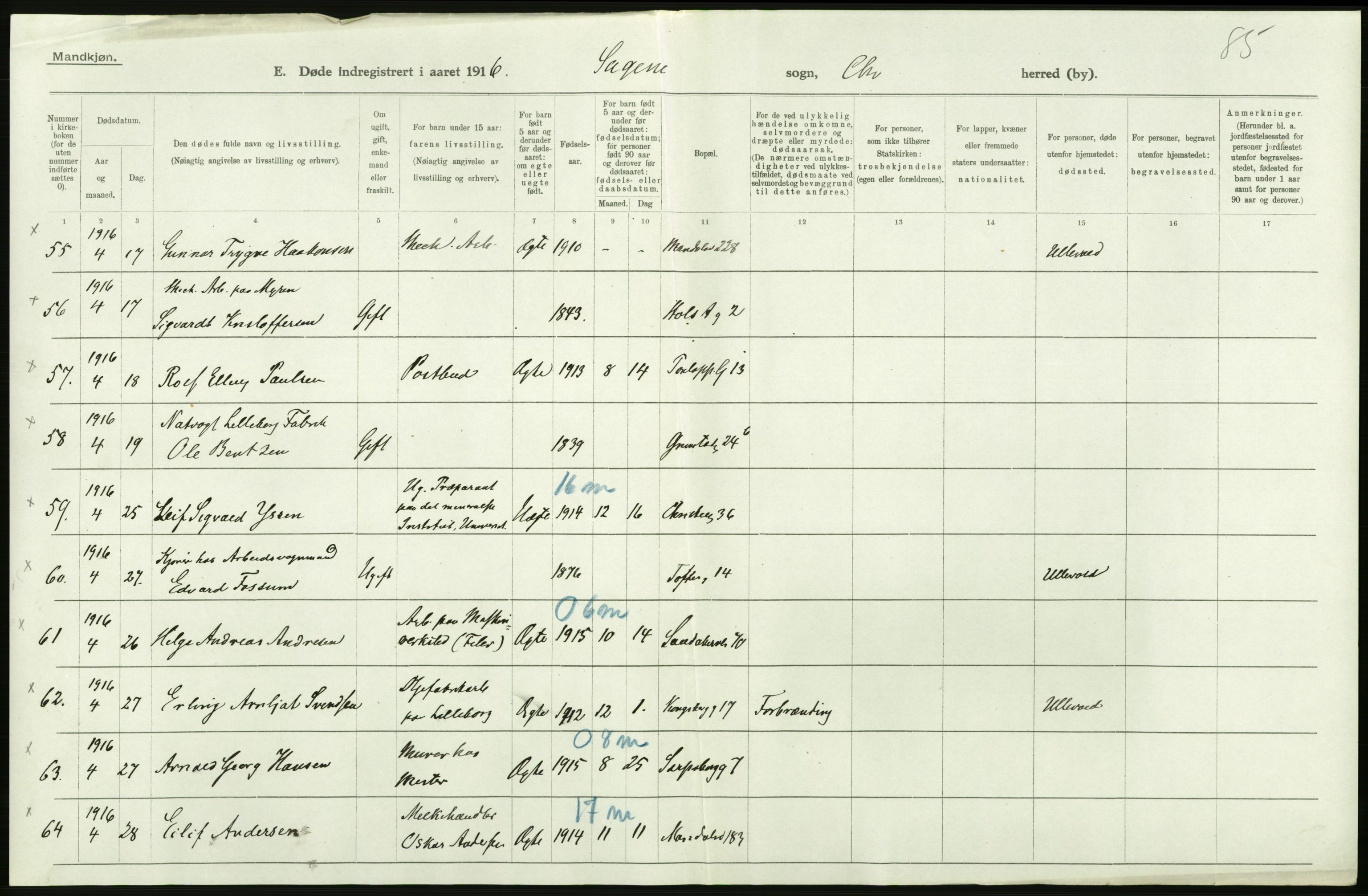 Statistisk sentralbyrå, Sosiodemografiske emner, Befolkning, AV/RA-S-2228/D/Df/Dfb/Dfbf/L0010: Kristiania: Døde, dødfødte., 1916, p. 236