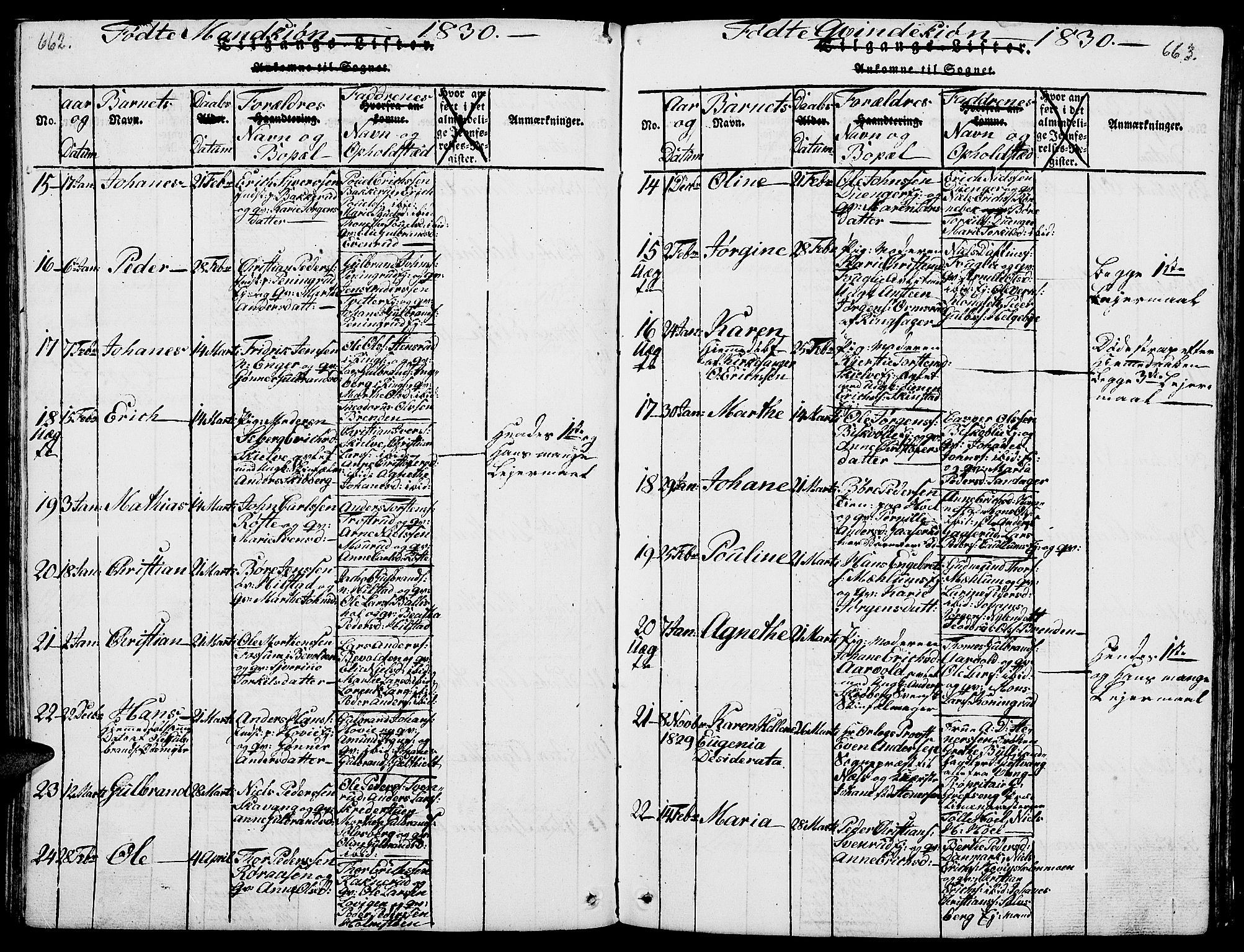 Nes prestekontor, Hedmark, SAH/PREST-020/L/La/L0003: Parish register (copy) no. 3, 1814-1831, p. 662-663