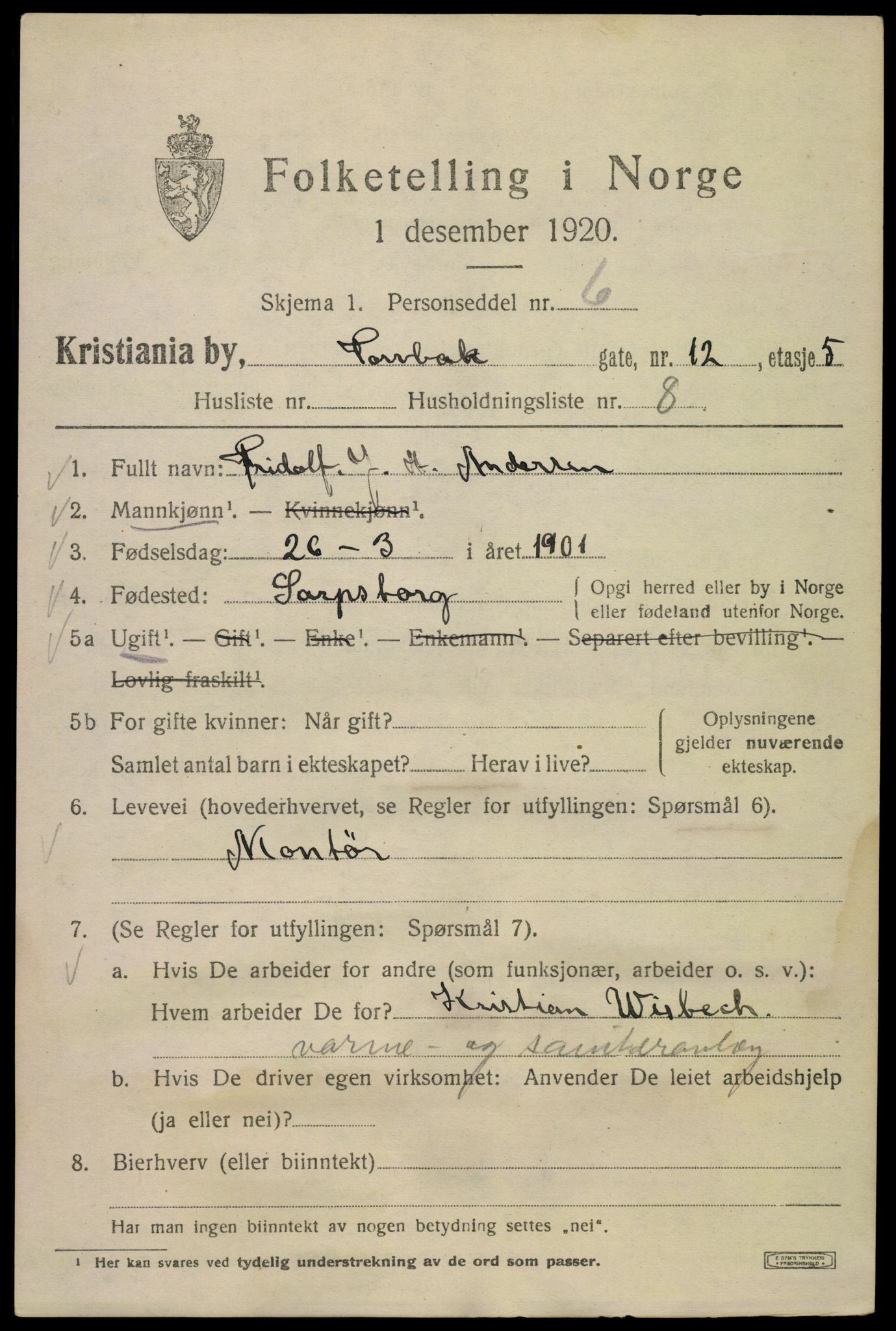 SAO, 1920 census for Kristiania, 1920, p. 593803