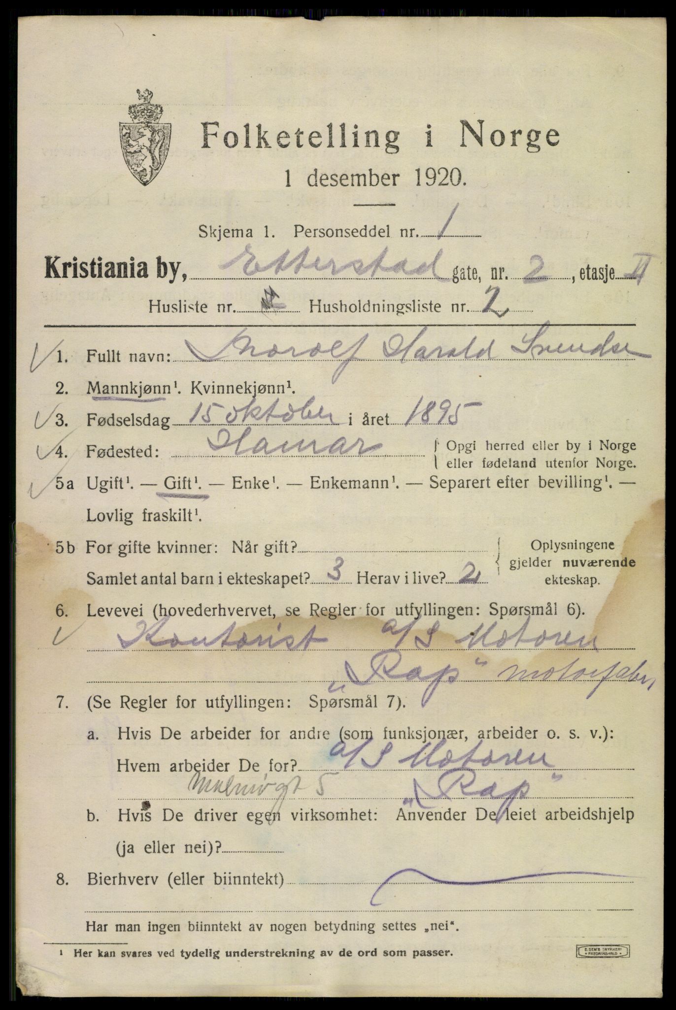 SAO, 1920 census for Kristiania, 1920, p. 223033