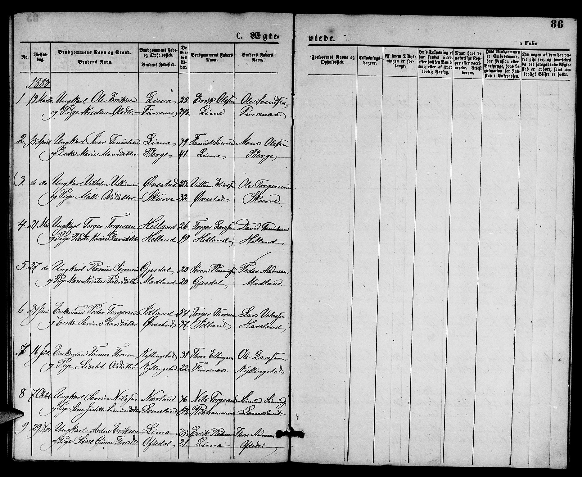Lye sokneprestkontor, SAST/A-101794/001/30BB/L0005: Parish register (copy) no. B 5, 1875-1886, p. 86
