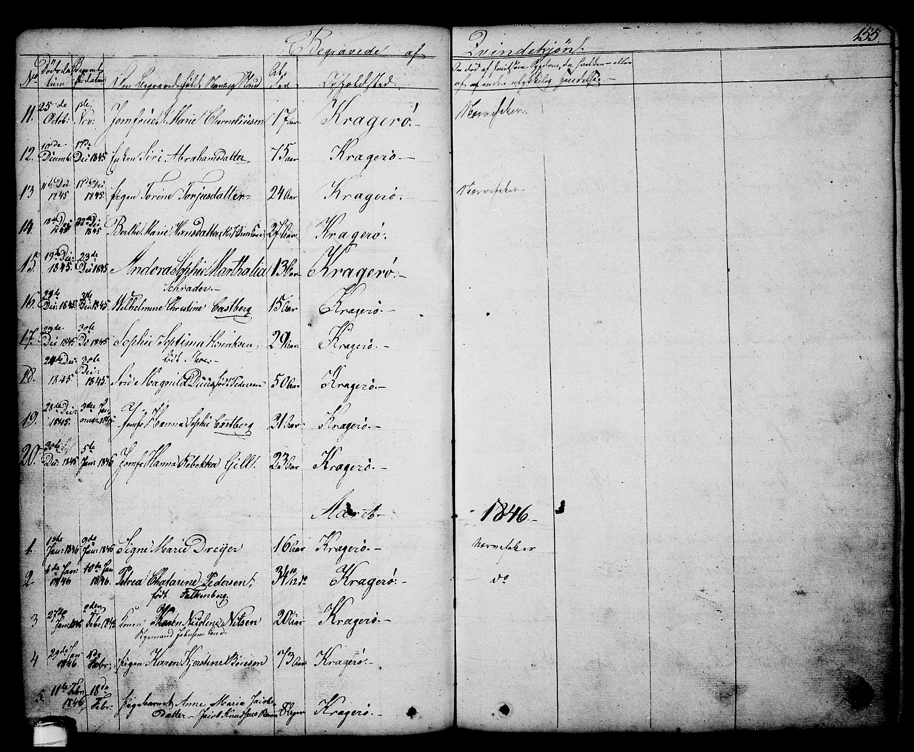 Kragerø kirkebøker, AV/SAKO-A-278/G/Ga/L0003: Parish register (copy) no. 3, 1832-1852, p. 155