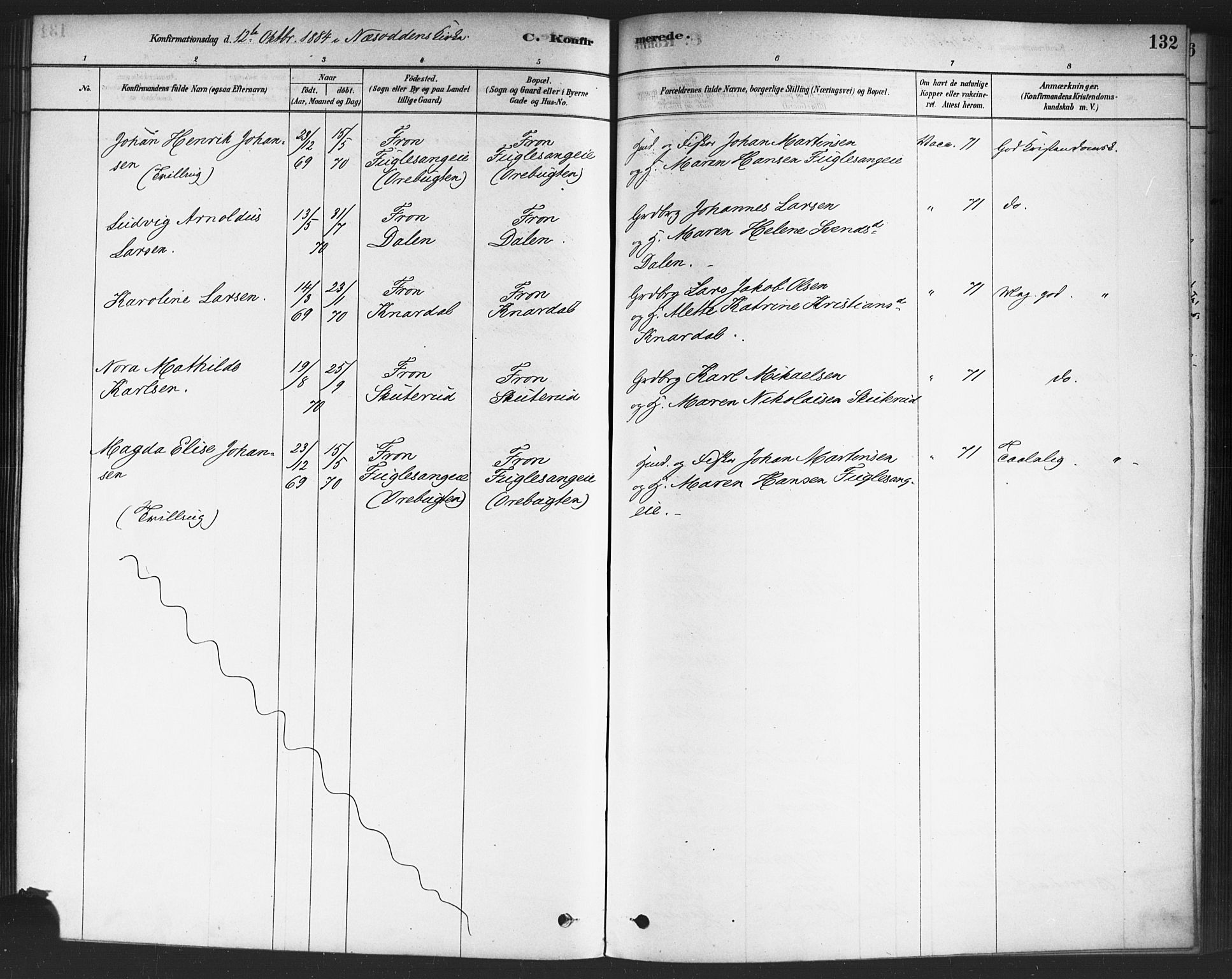 Drøbak prestekontor Kirkebøker, SAO/A-10142a/F/Fc/L0002: Parish register (official) no. III 2, 1878-1891, p. 132