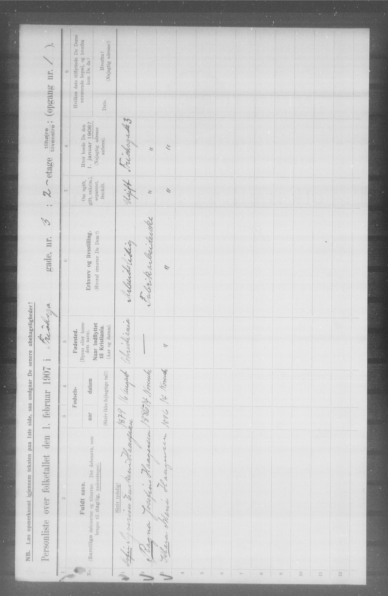 OBA, Municipal Census 1907 for Kristiania, 1907, p. 13589