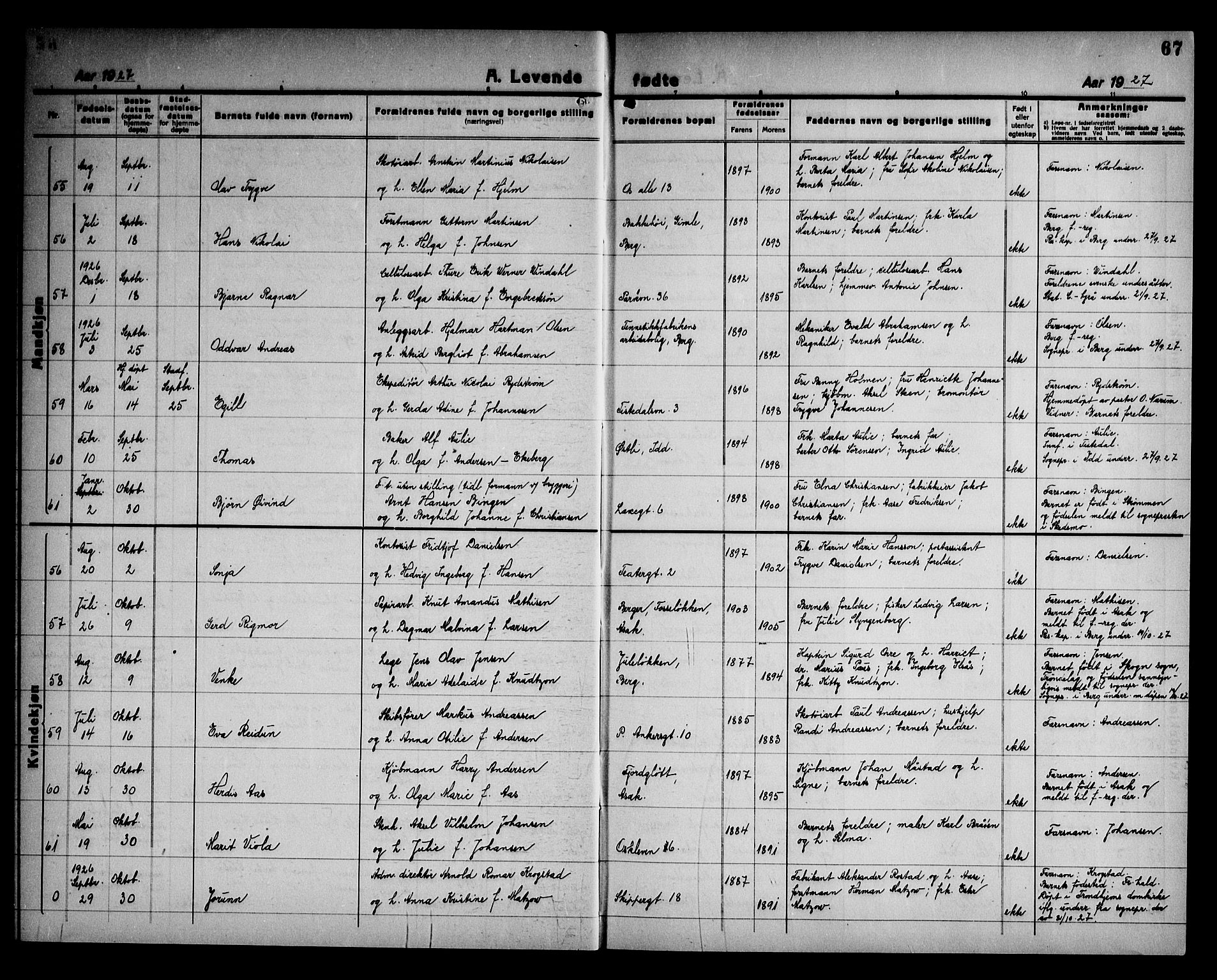 Halden prestekontor Kirkebøker, SAO/A-10909/G/Ga/L0012: Parish register (copy) no. 12, 1923-1946, p. 67