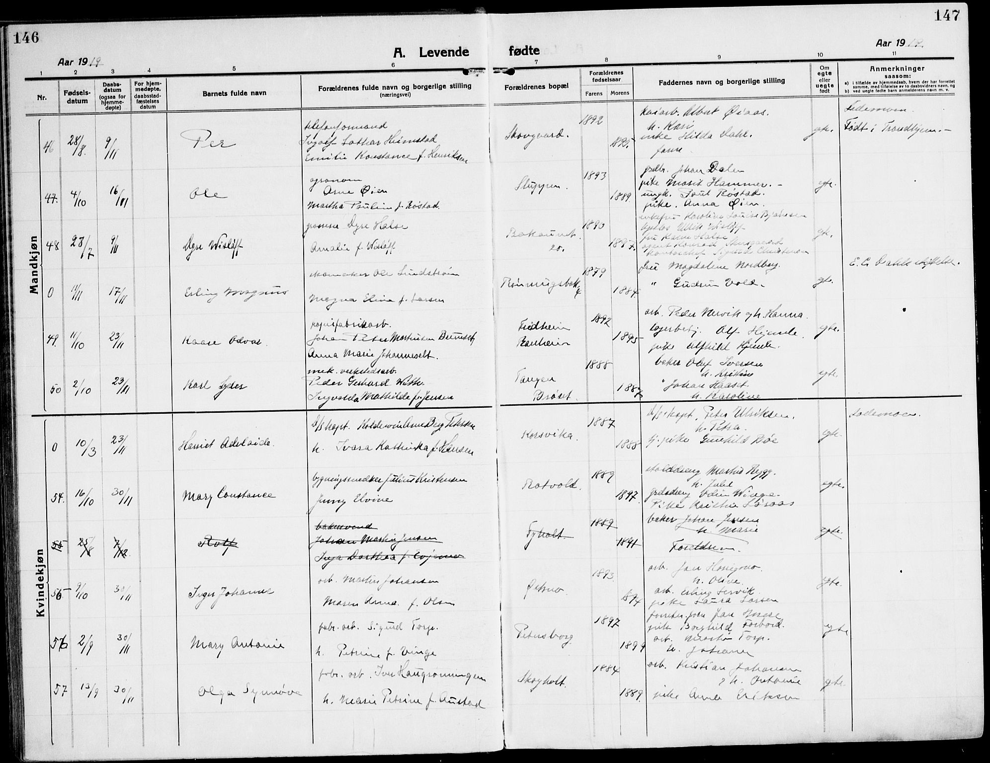 Ministerialprotokoller, klokkerbøker og fødselsregistre - Sør-Trøndelag, AV/SAT-A-1456/607/L0321: Parish register (official) no. 607A05, 1916-1935, p. 146-147