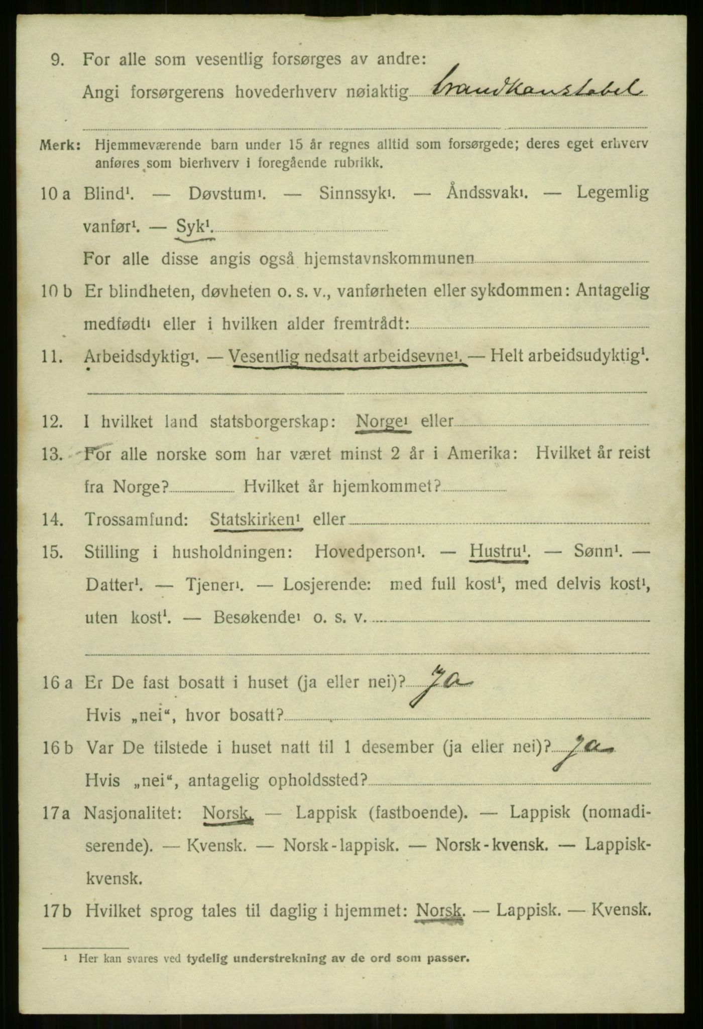 SATØ, 1920 census for Salangen, 1920, p. 1577