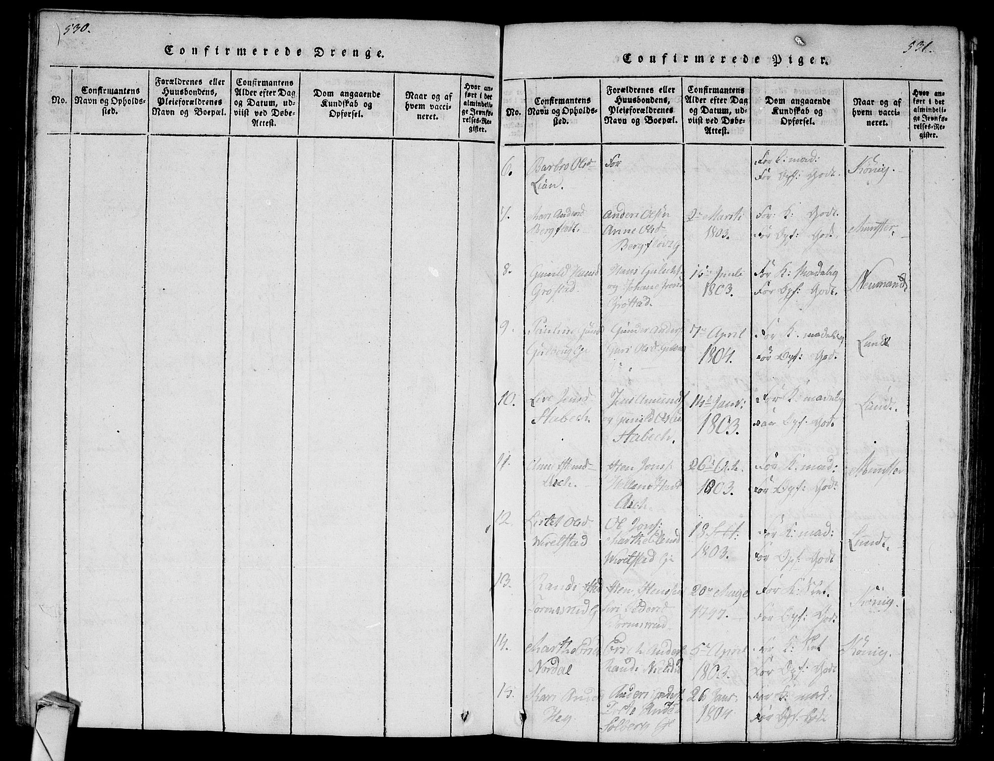 Lier kirkebøker, AV/SAKO-A-230/G/Ga/L0001: Parish register (copy) no. I 1, 1813-1824, p. 530-531