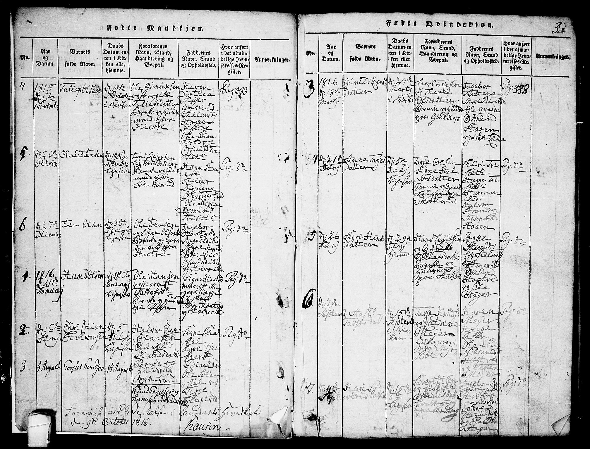 Lårdal kirkebøker, SAKO/A-284/G/Ga/L0001: Parish register (copy) no. I 1, 1815-1861, p. 3