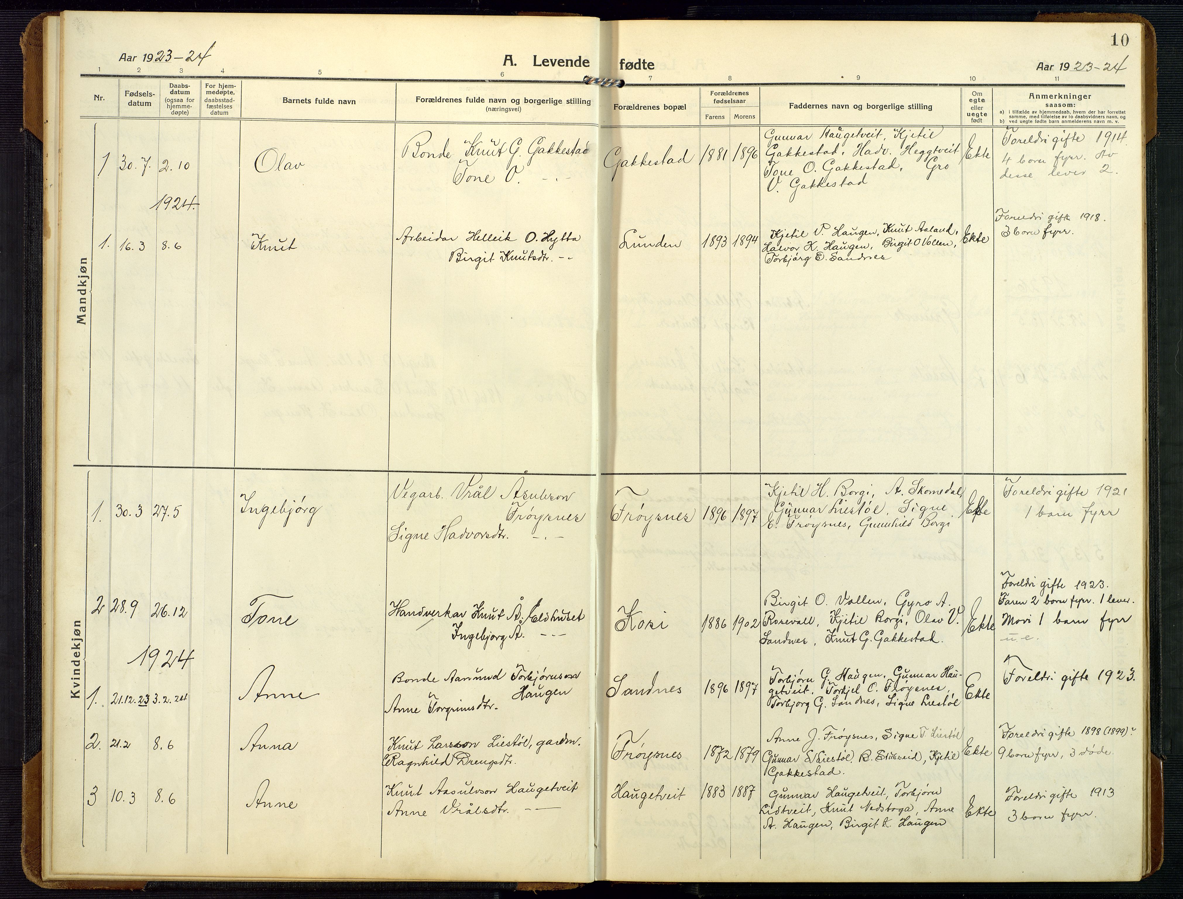 Bygland sokneprestkontor, SAK/1111-0006/F/Fb/Fbc/L0003: Parish register (copy) no. B 3, 1916-1975, p. 10