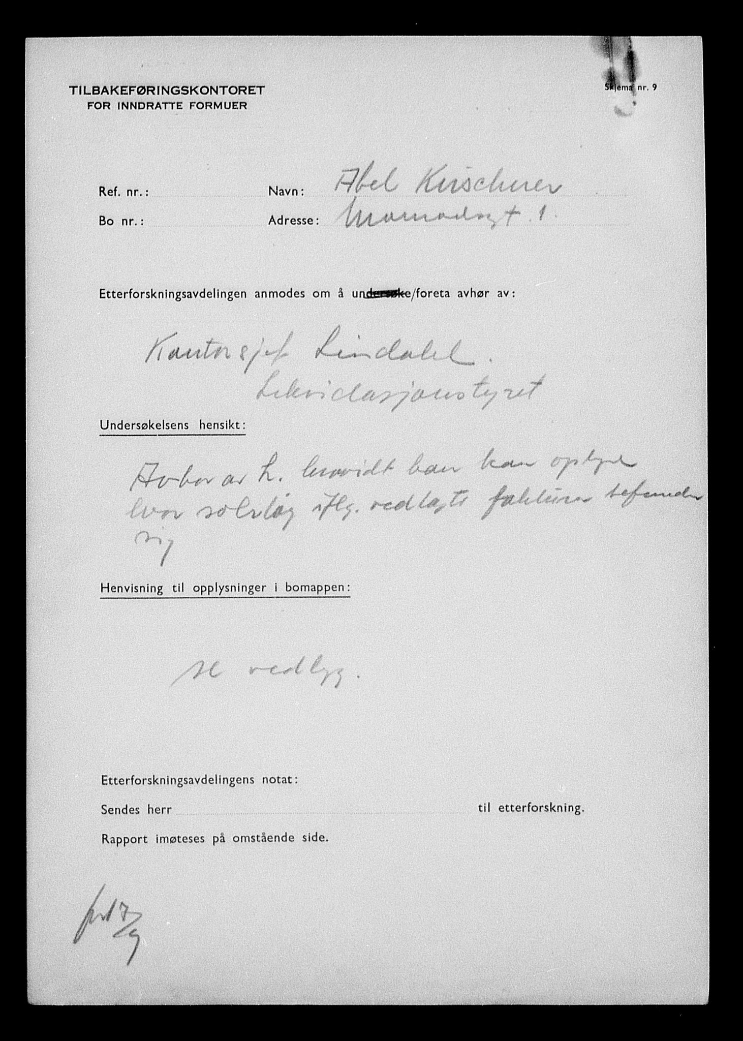 Justisdepartementet, Tilbakeføringskontoret for inndratte formuer, AV/RA-S-1564/H/Hc/Hcc/L0951: --, 1945-1947, p. 379