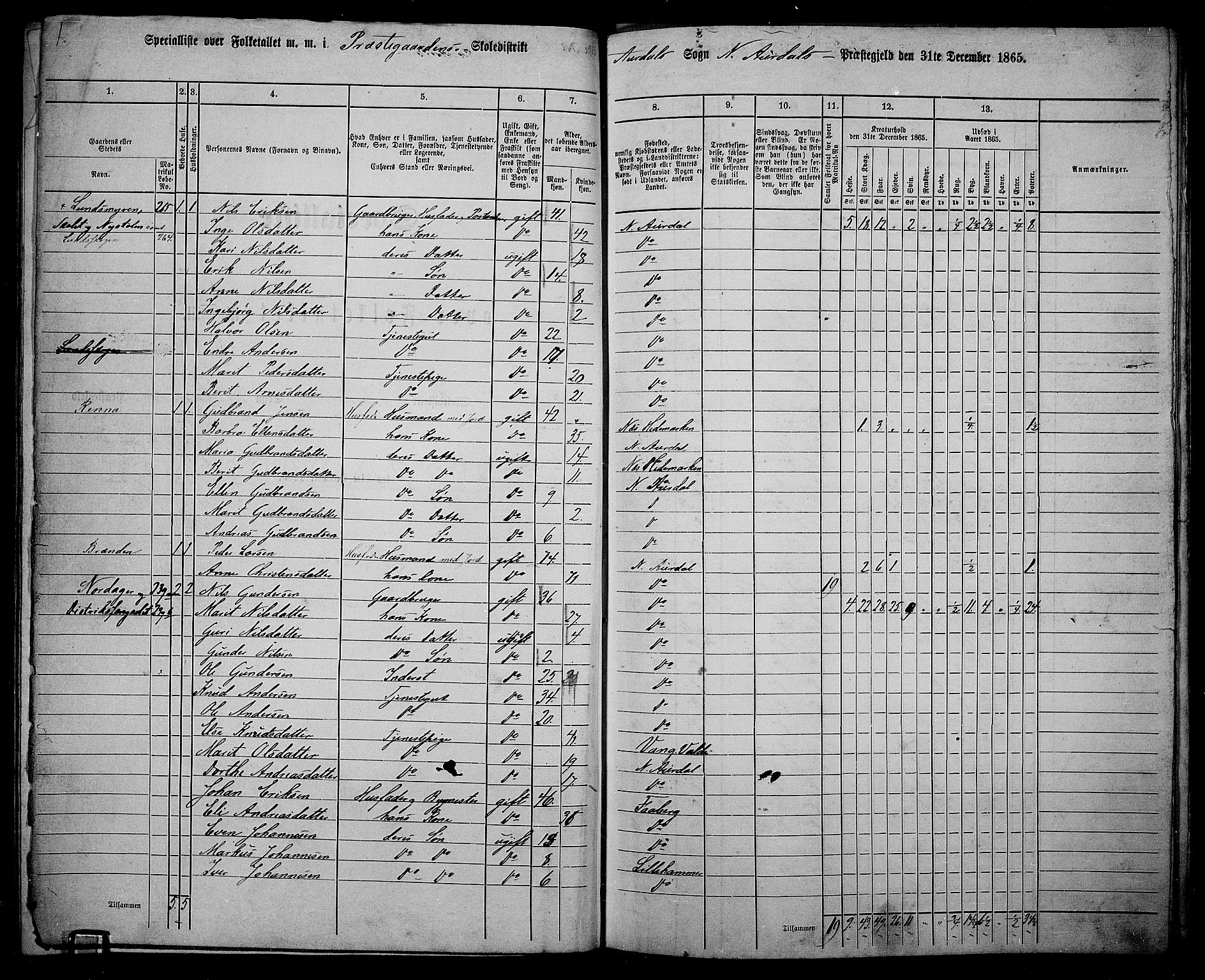 RA, 1865 census for Nord-Aurdal, 1865, p. 164