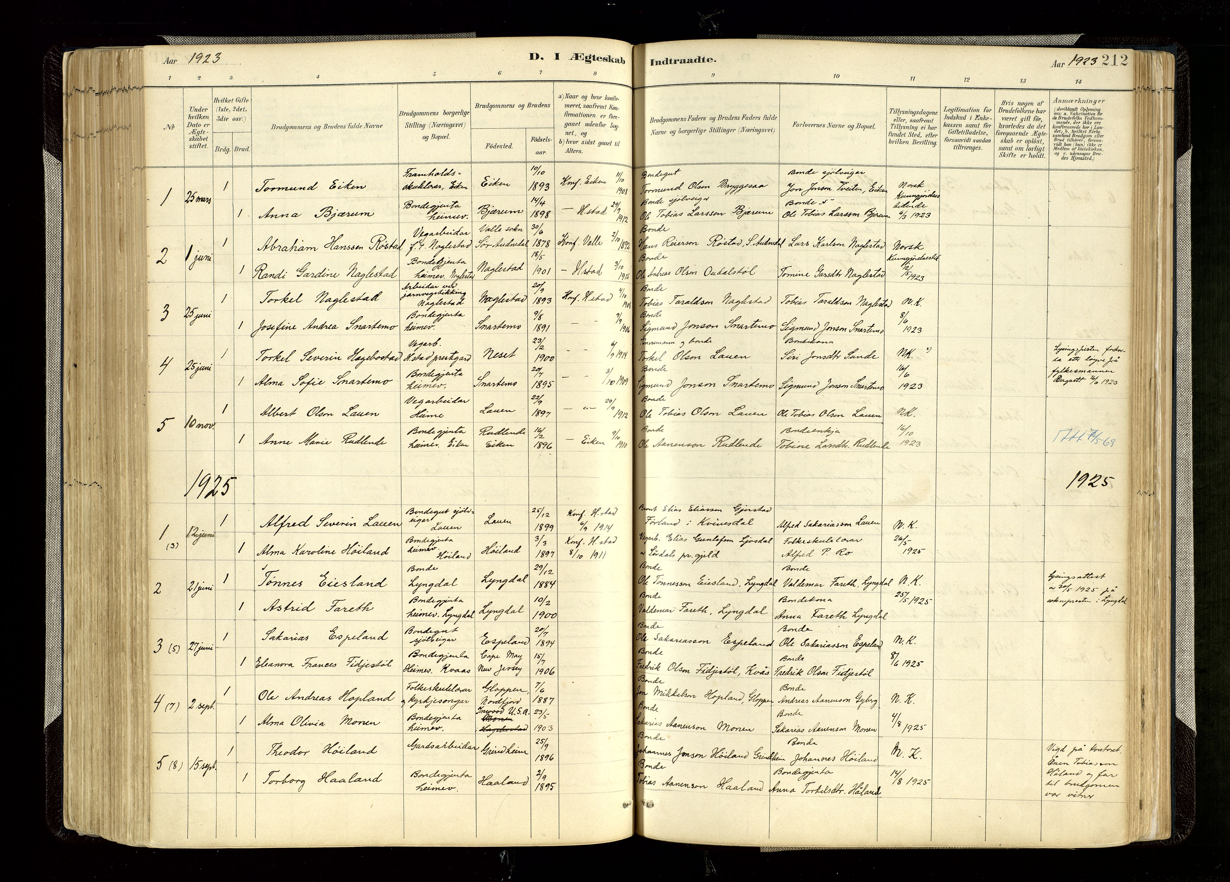 Hægebostad sokneprestkontor, SAK/1111-0024/F/Fa/Faa/L0006: Parish register (official) no. A 6, 1887-1929, p. 212