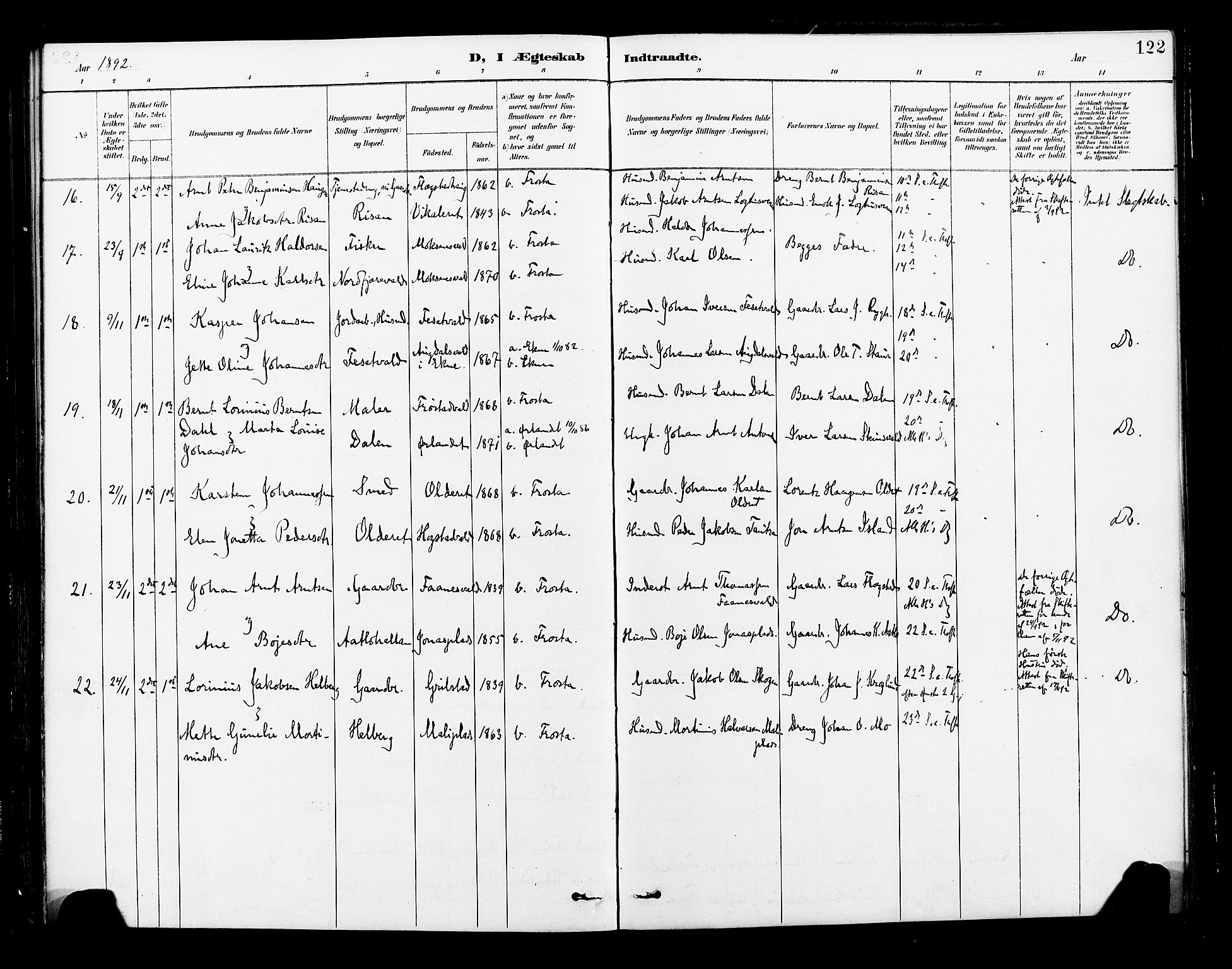 Ministerialprotokoller, klokkerbøker og fødselsregistre - Nord-Trøndelag, SAT/A-1458/713/L0121: Parish register (official) no. 713A10, 1888-1898, p. 122