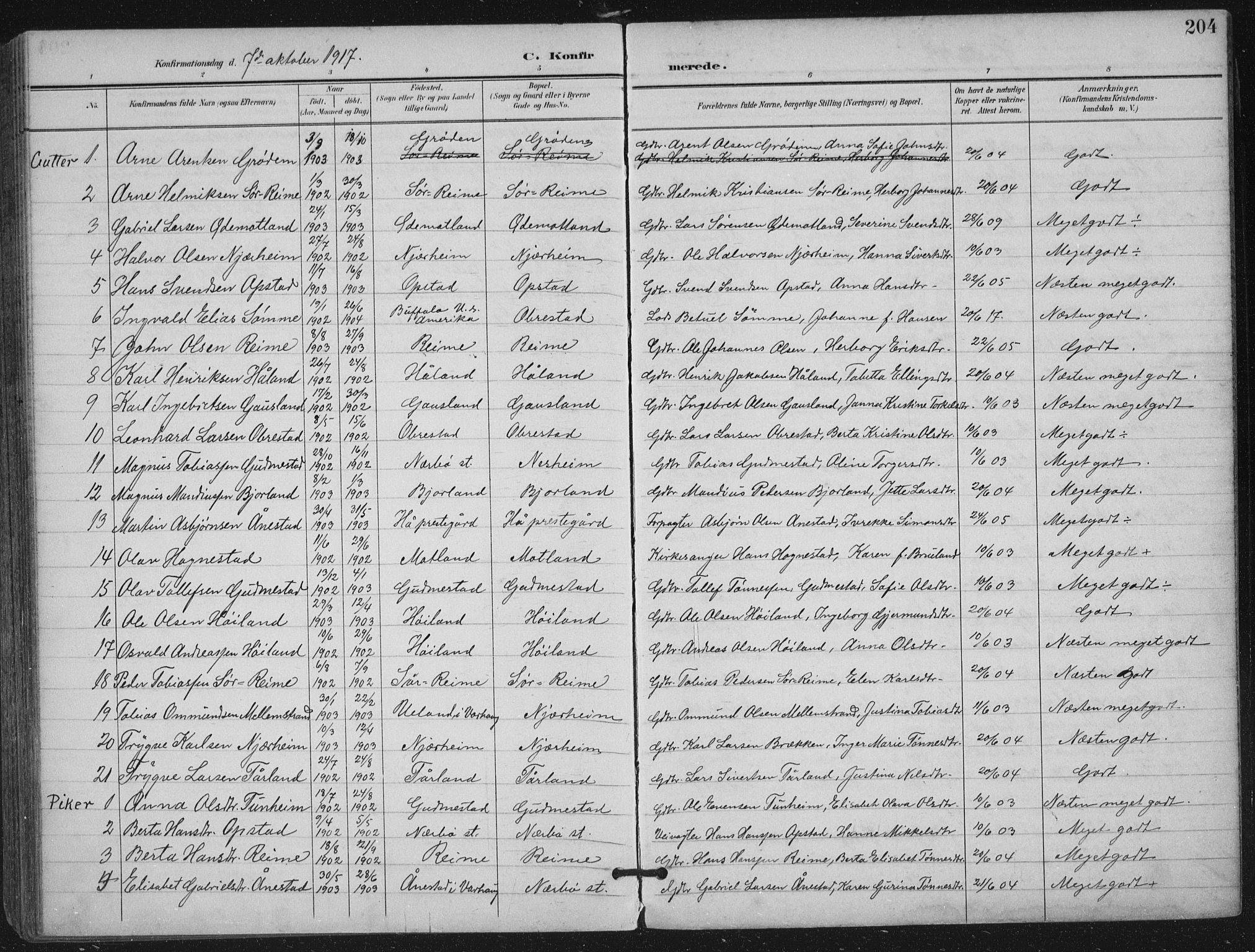 Hå sokneprestkontor, AV/SAST-A-101801/001/30BA/L0012: Parish register (official) no. A 11, 1897-1924, p. 204