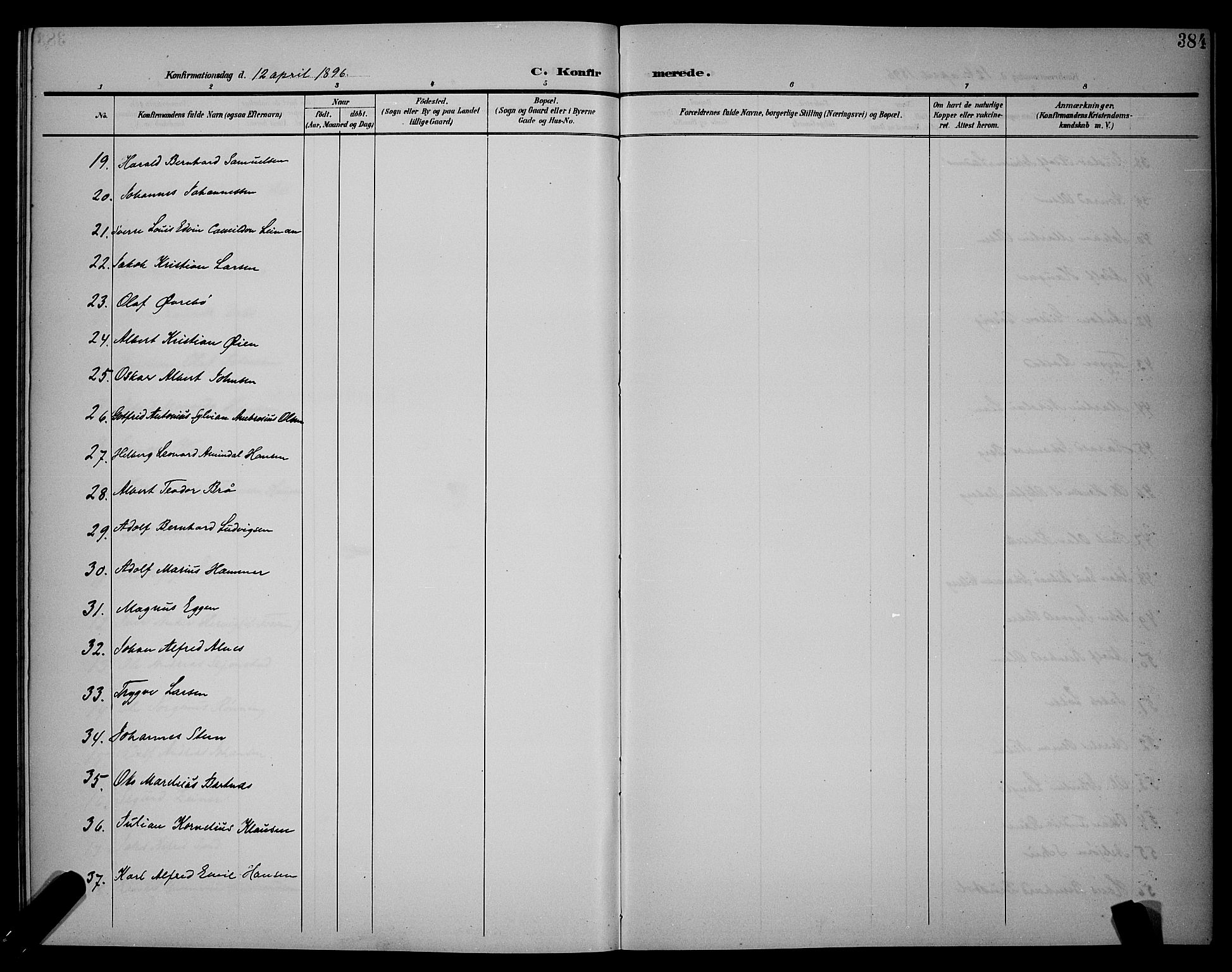 Ministerialprotokoller, klokkerbøker og fødselsregistre - Sør-Trøndelag, SAT/A-1456/604/L0225: Parish register (copy) no. 604C08, 1895-1899, p. 384