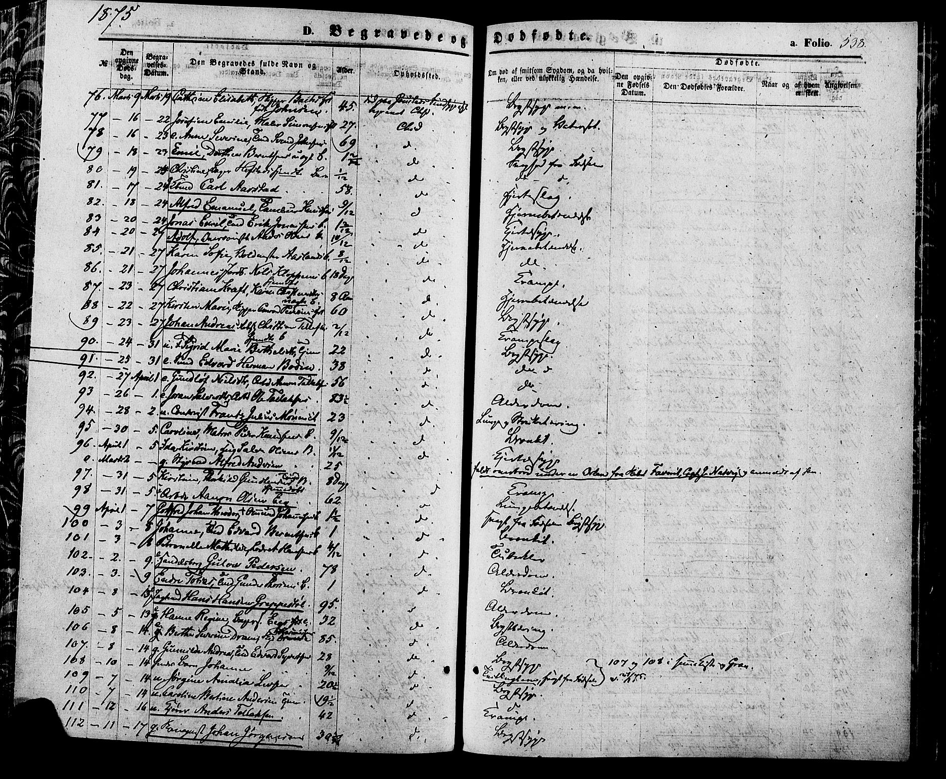 Kristiansand domprosti, SAK/1112-0006/F/Fa/L0015: Parish register (official) no. A 15, 1867-1880, p. 538