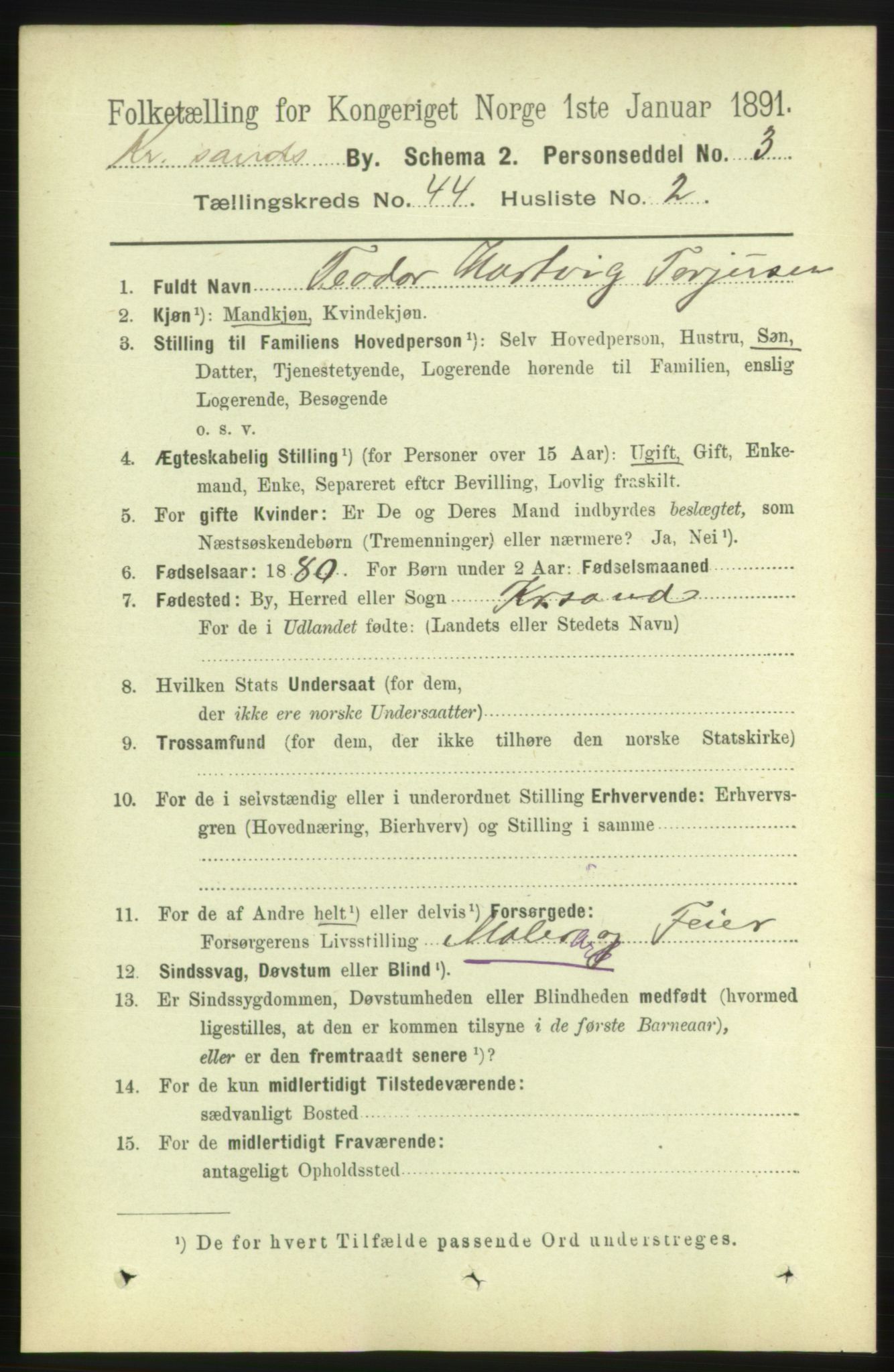 RA, 1891 census for 1001 Kristiansand, 1891, p. 13320