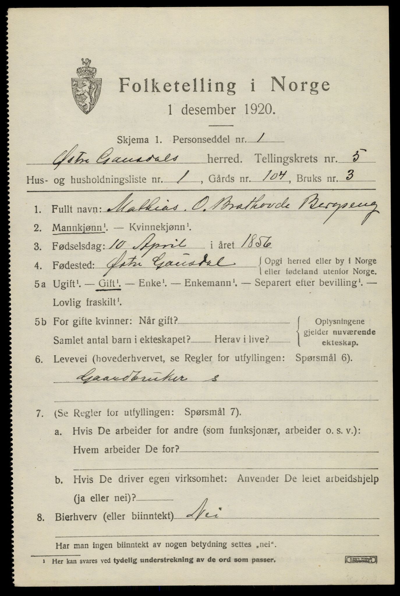 SAH, 1920 census for Østre Gausdal, 1920, p. 2690