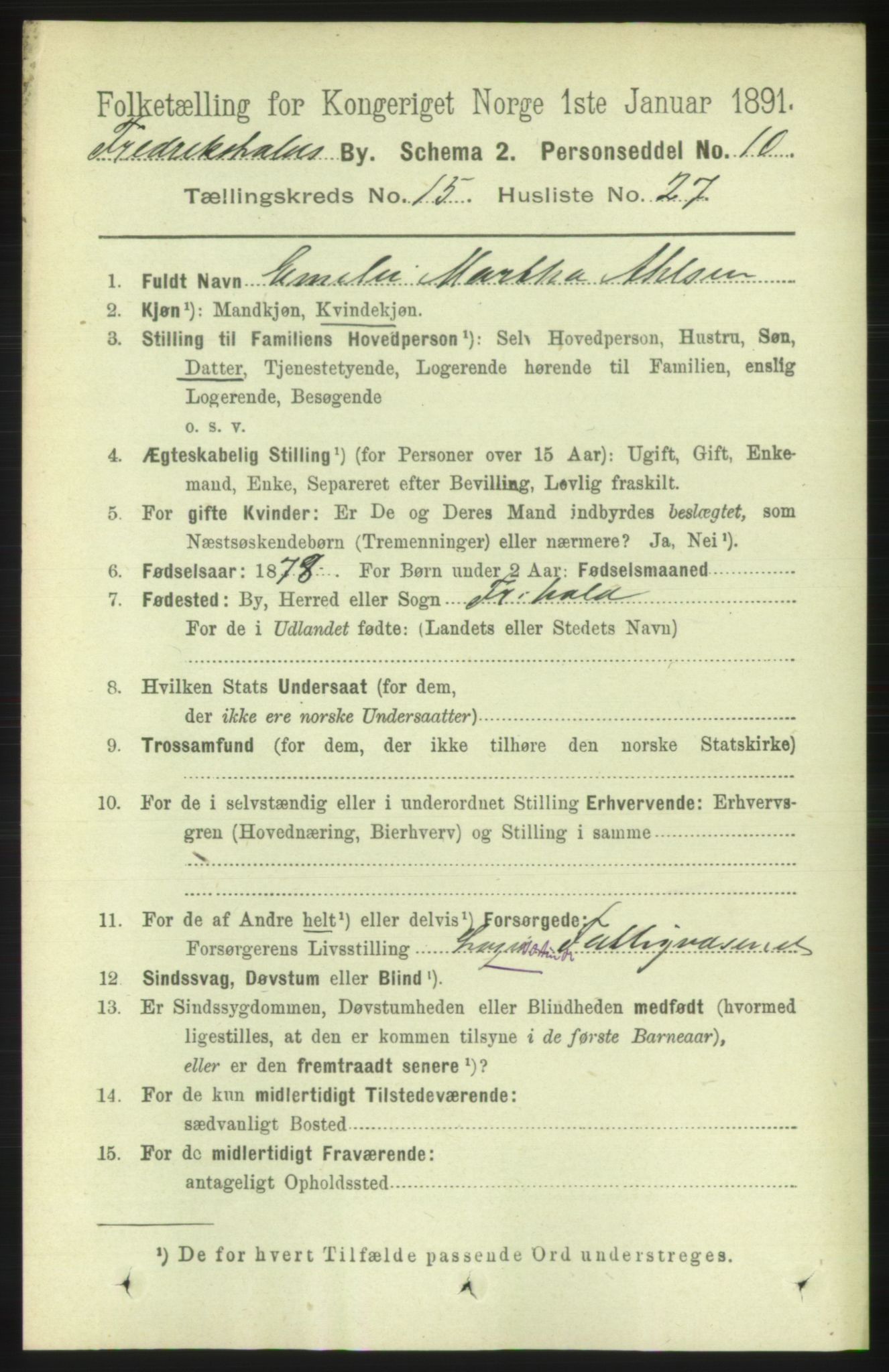 RA, 1891 census for 0101 Fredrikshald, 1891, p. 9724