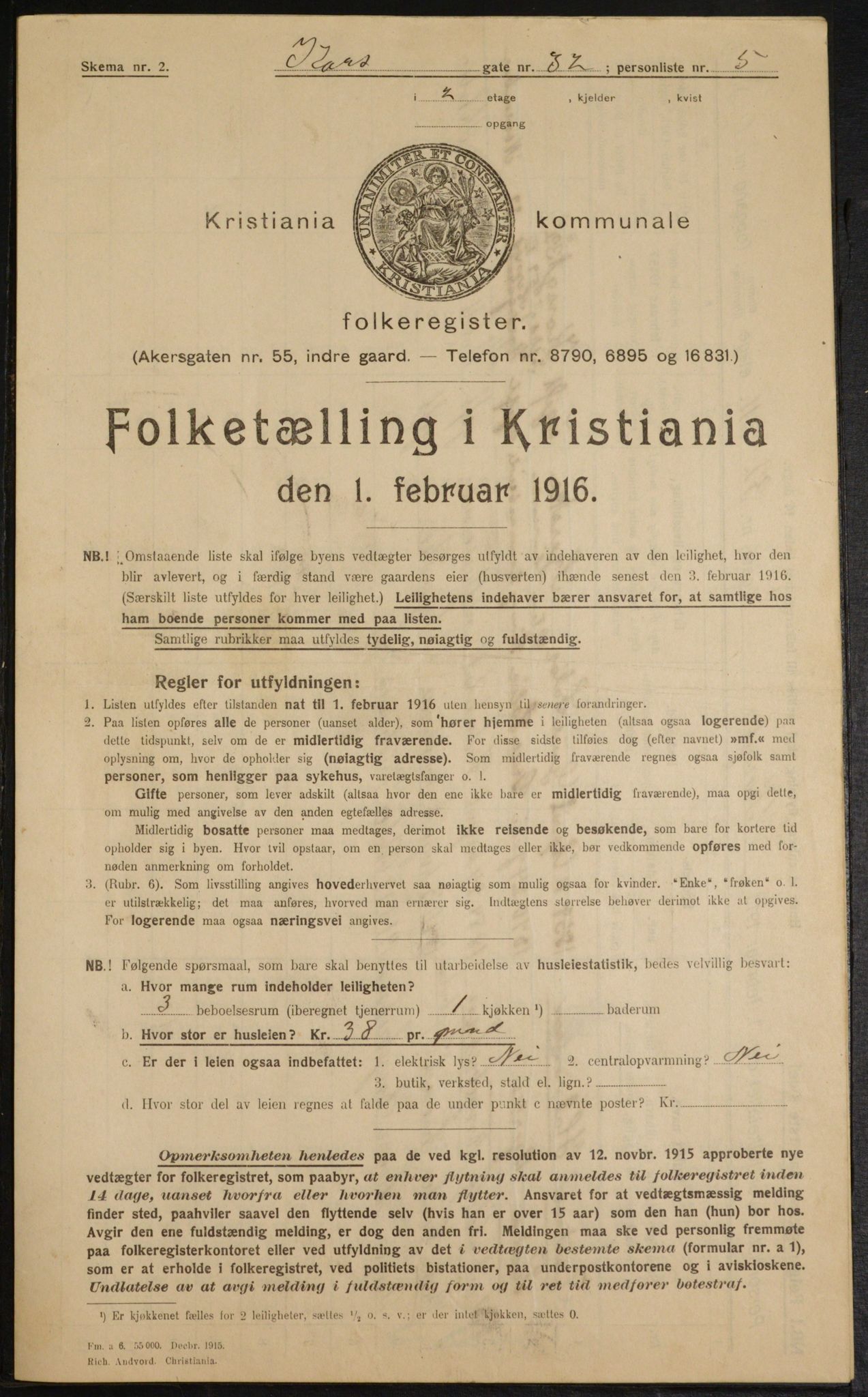 OBA, Municipal Census 1916 for Kristiania, 1916, p. 55038