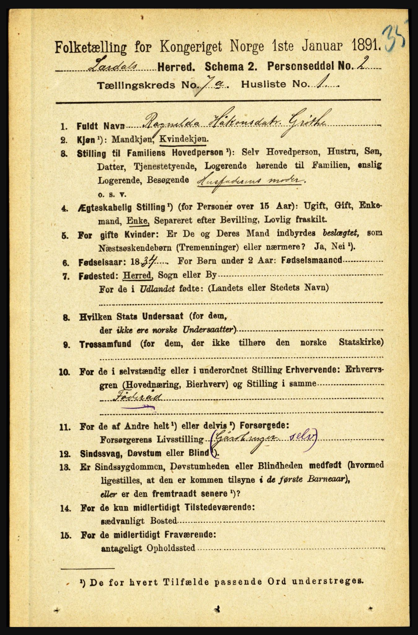 RA, 1891 census for 1422 Lærdal, 1891, p. 805