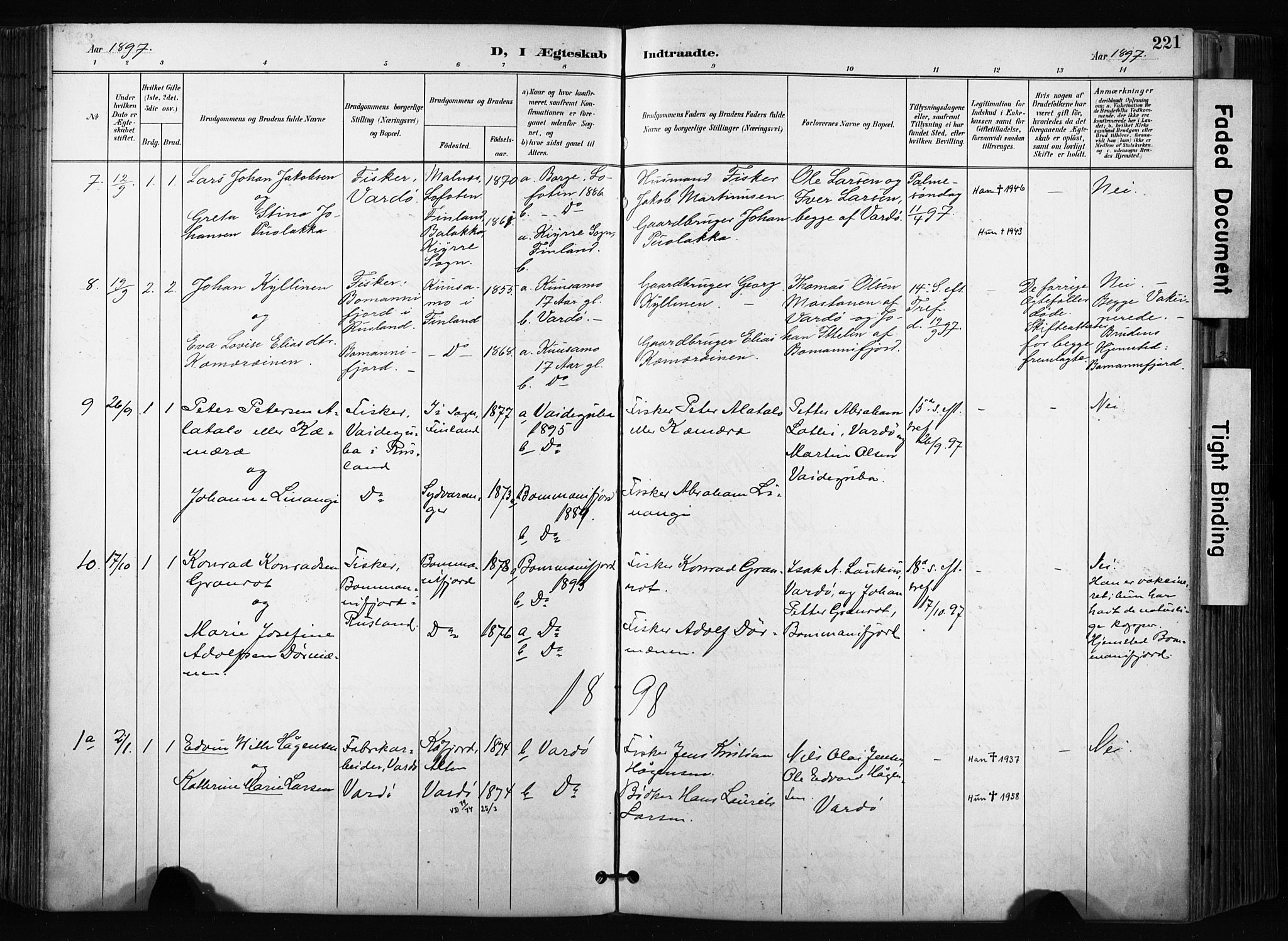 Vardø sokneprestkontor, SATØ/S-1332/H/Ha/L0010kirke: Parish register (official) no. 10, 1895-1907, p. 221