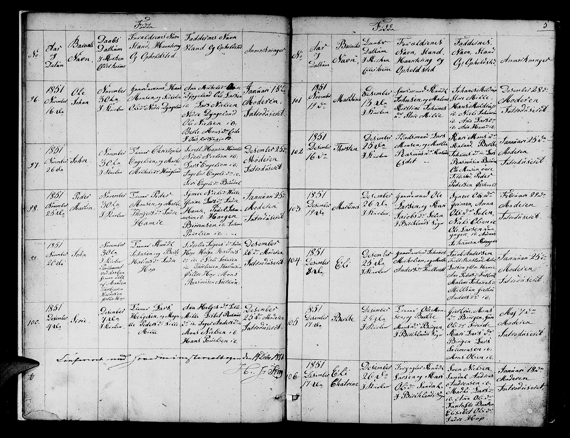 Fana Sokneprestembete, SAB/A-75101/H/Hab/Habb/L0002: Parish register (copy) no. B 2, 1851-1860, p. 5