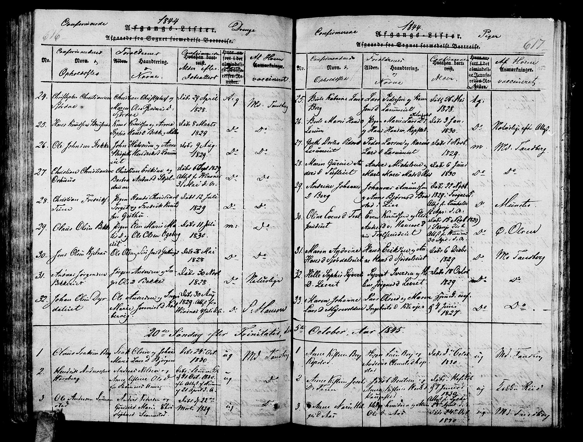 Sande Kirkebøker, AV/SAKO-A-53/G/Ga/L0001: Parish register (copy) no. 1, 1814-1847, p. 616-617