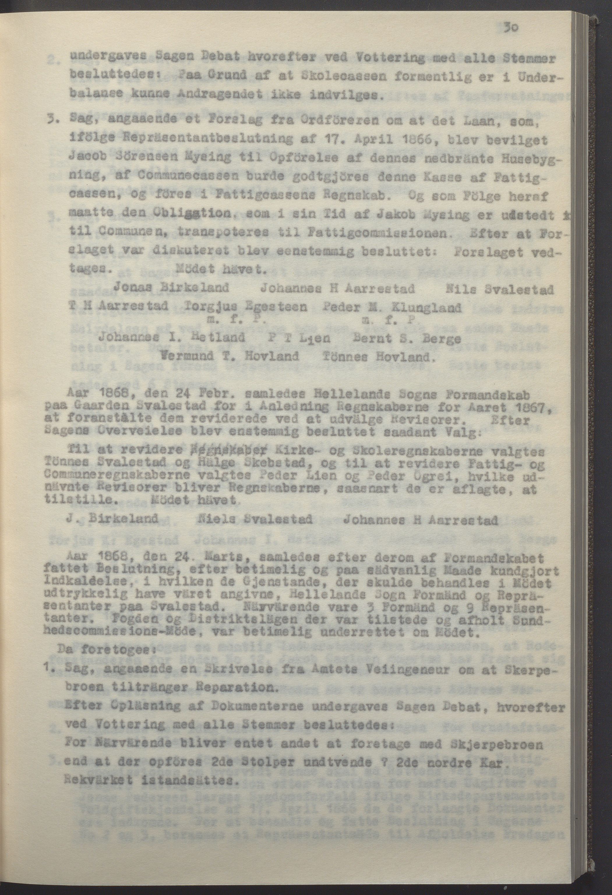 Helleland kommune - Formannskapet, IKAR/K-100479/A/Ab/L0002: Avskrift av møtebok, 1866-1887, p. 30