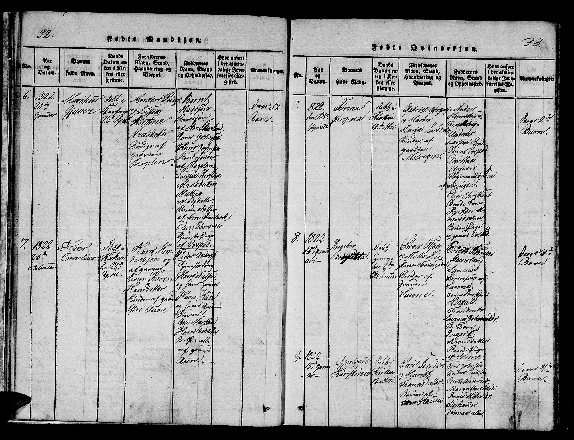 Trondenes sokneprestkontor, SATØ/S-1319/H/Ha/L0006kirke: Parish register (official) no. 6, 1821-1827, p. 32-33